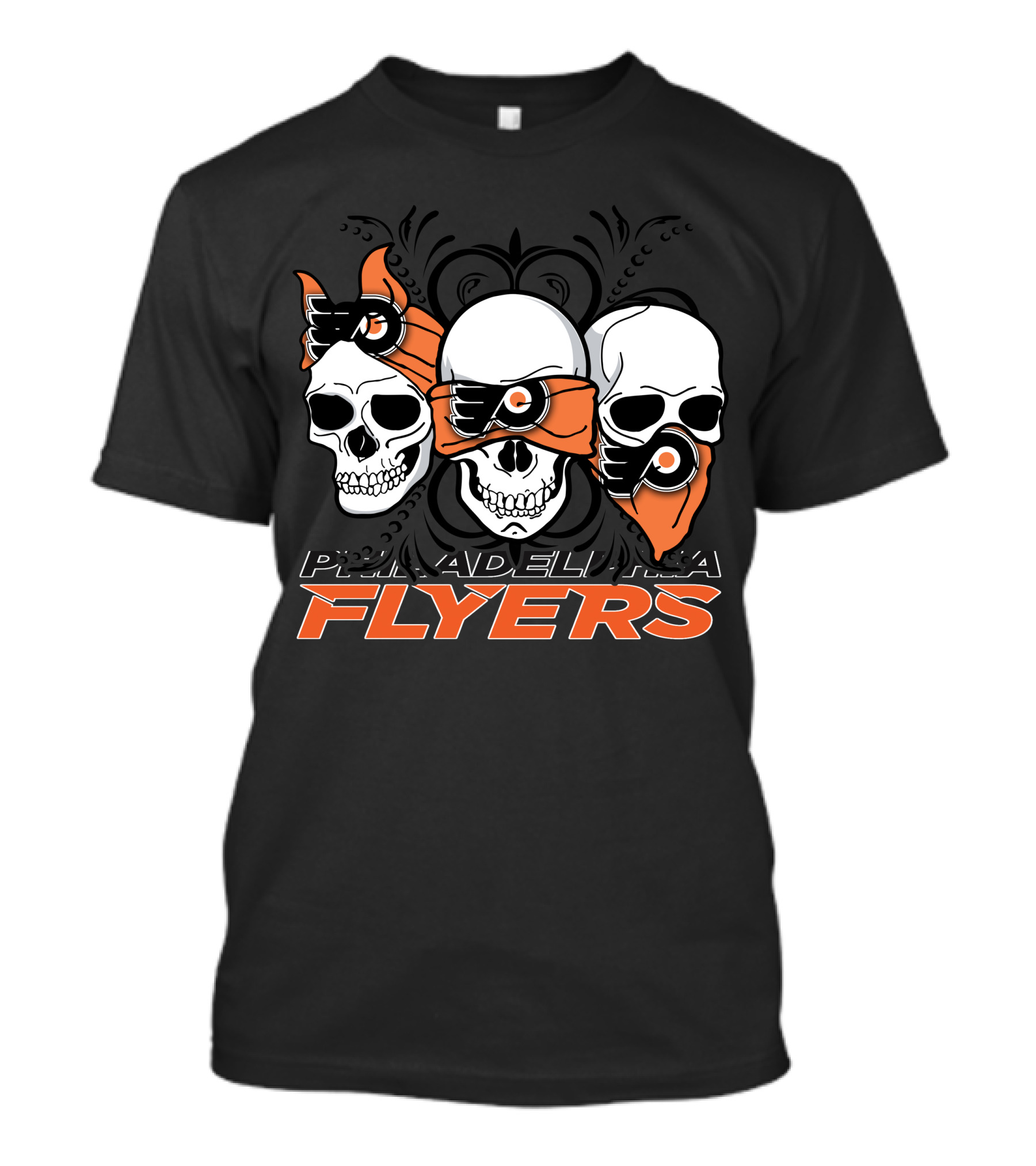 Philadelphia Flyers Three Skull Bandana Motif T-Shirt