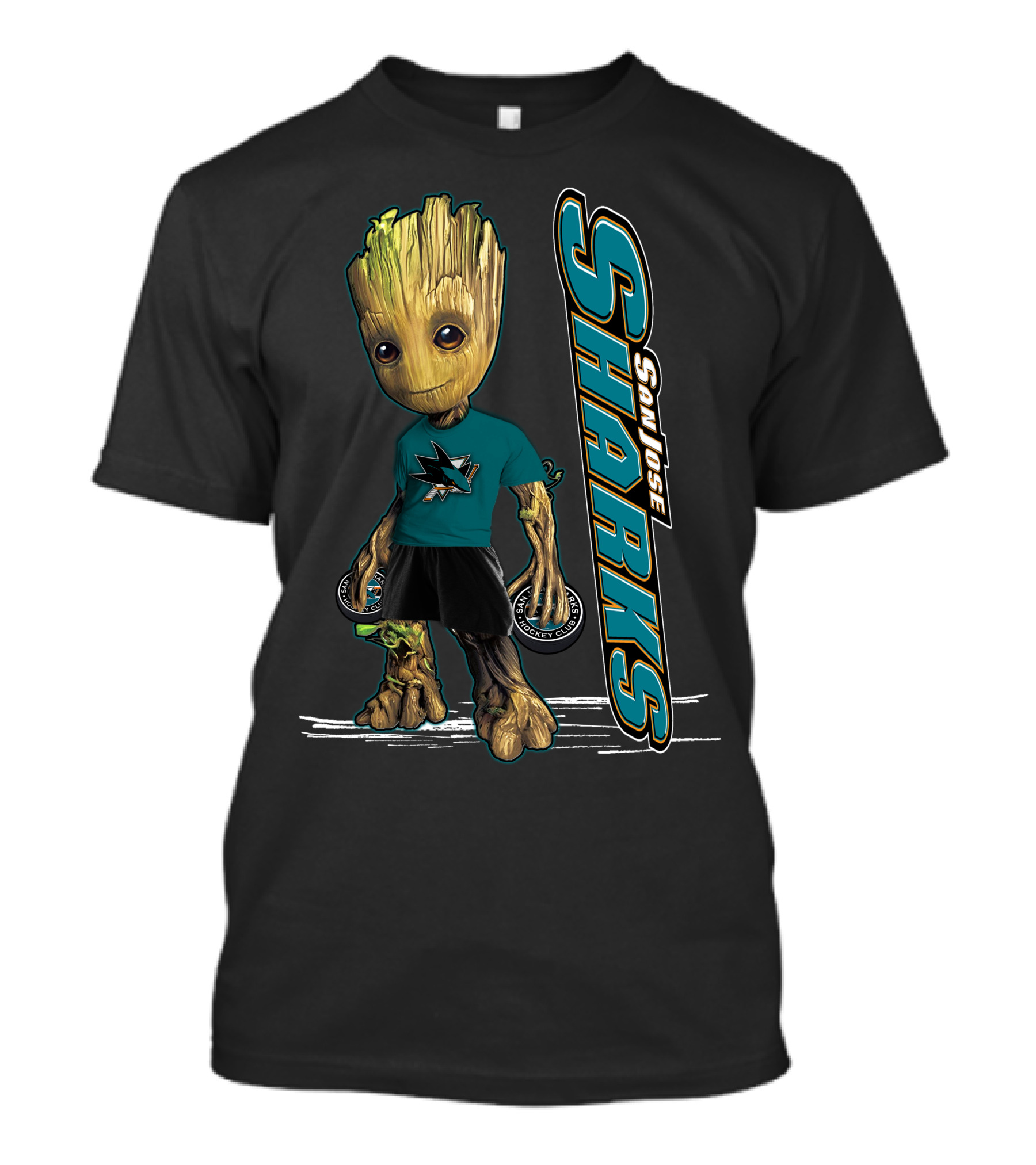 Groot San Jose Sharks Fan Character With Hockey Pucks T-Shirt