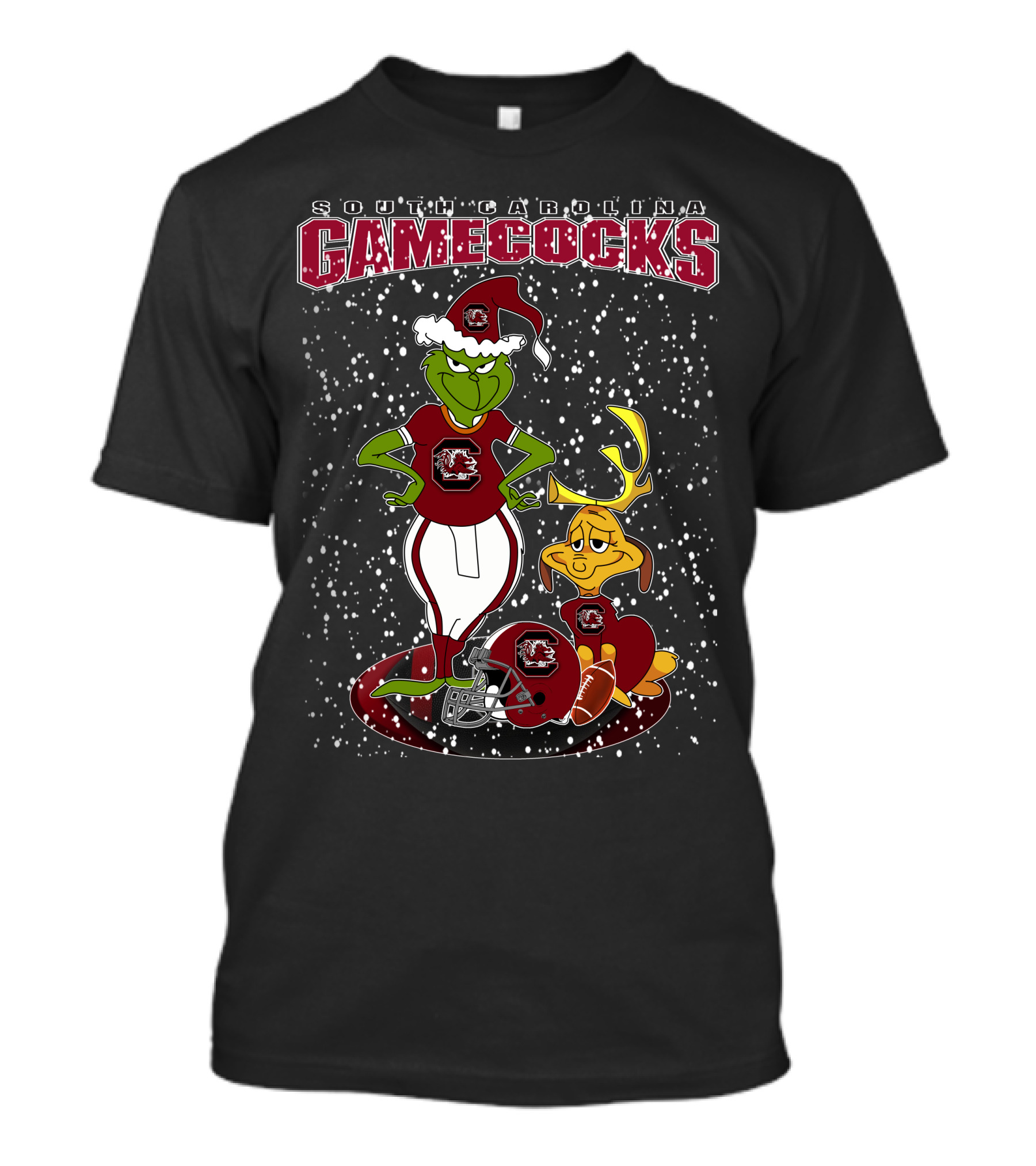 Grinchxmas South Carolina Gamecocks Holiday Football Santa Grinch And Max T-Shirt