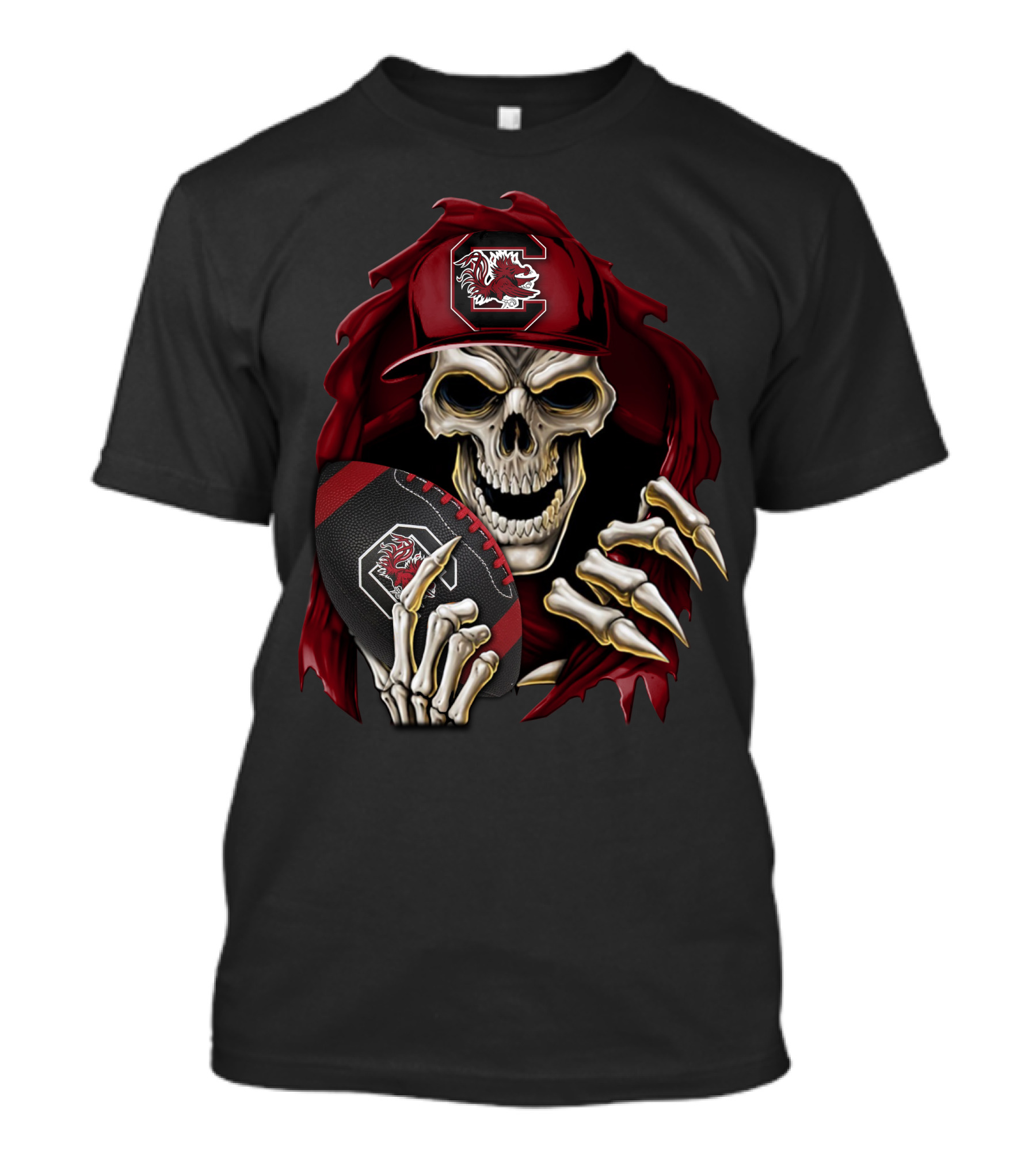 South Carolina Gamecocks Skull Holding Football T-Shirt