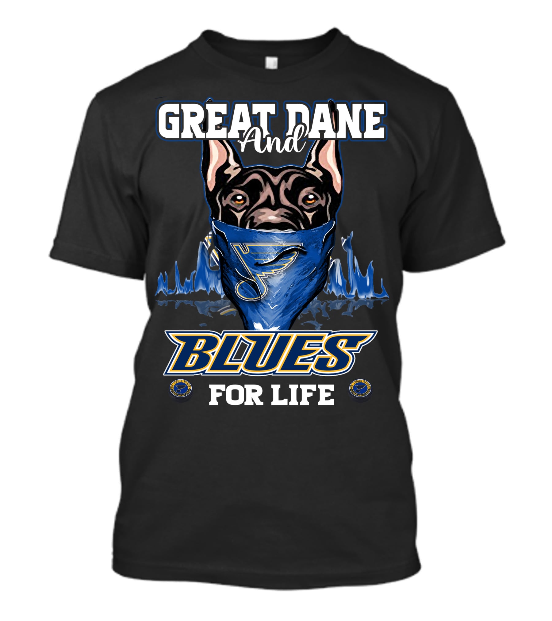 Great Dane And St. Louis Blues For Life With Blues Logo Bandana T-Shirt
