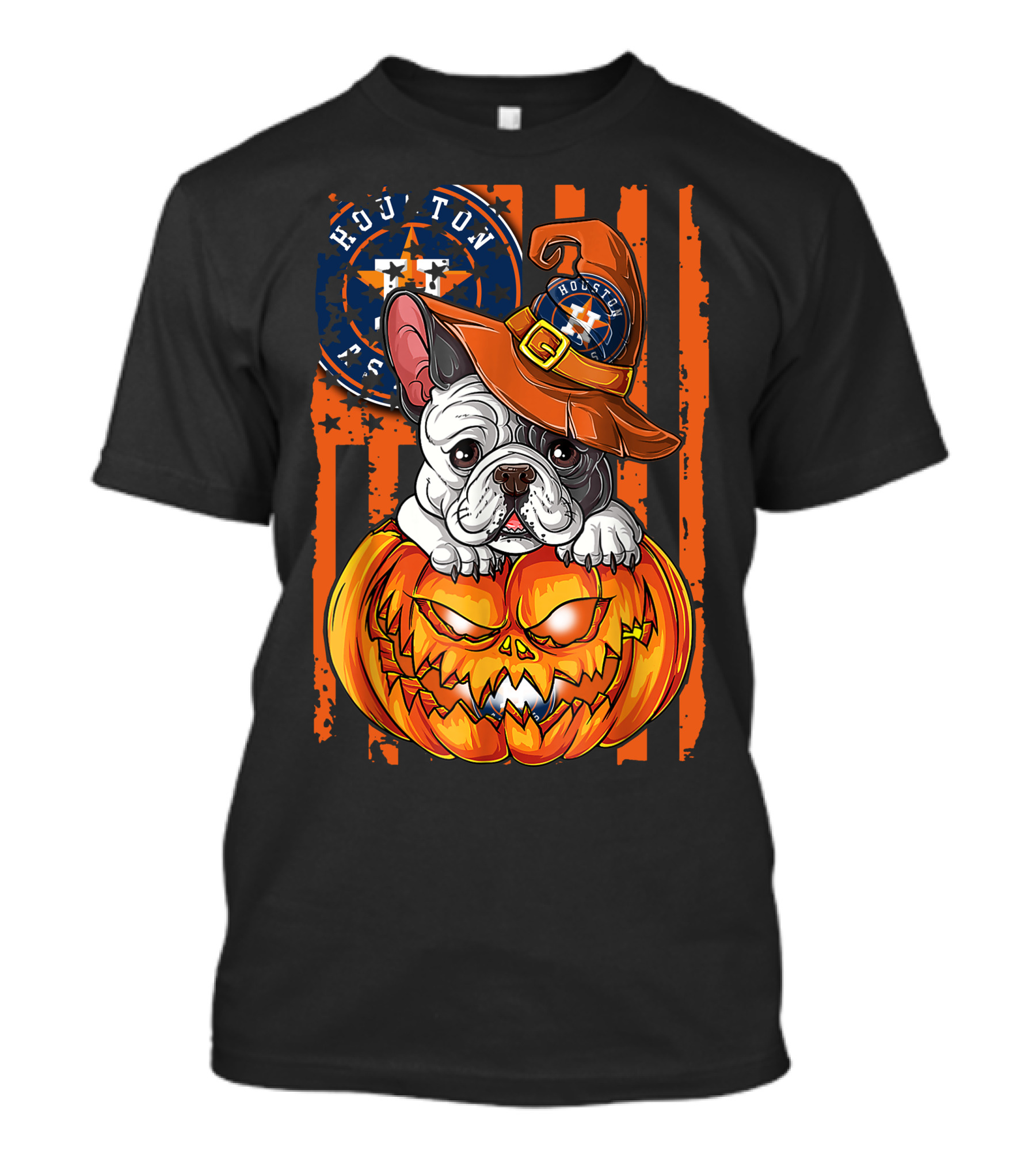 Houston Astros Halloween Bulldog Pumpkin Fan T-Shirt