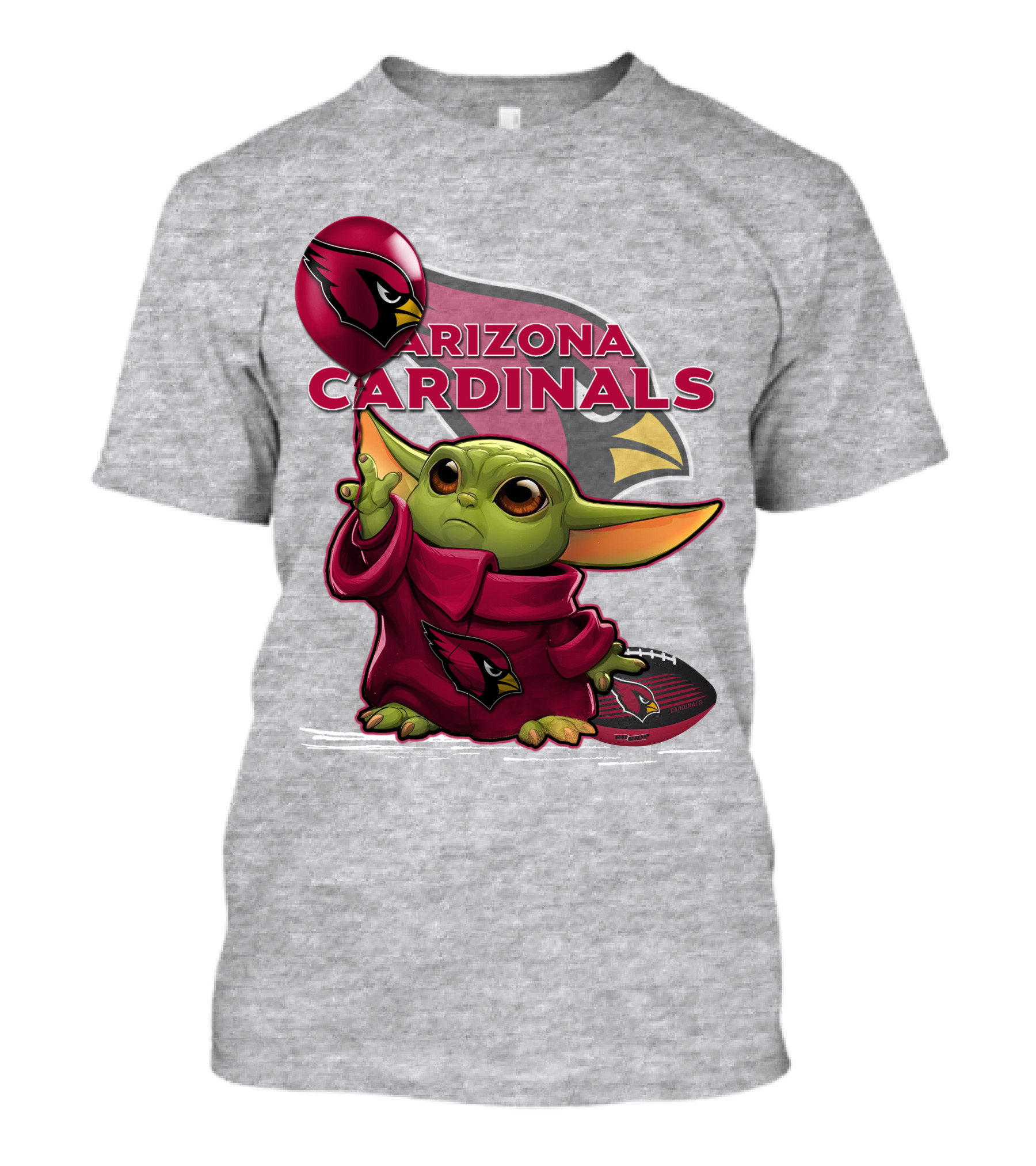 Yoda Holding Arizona Cardinals Balloon And Football With Team T-Shirt