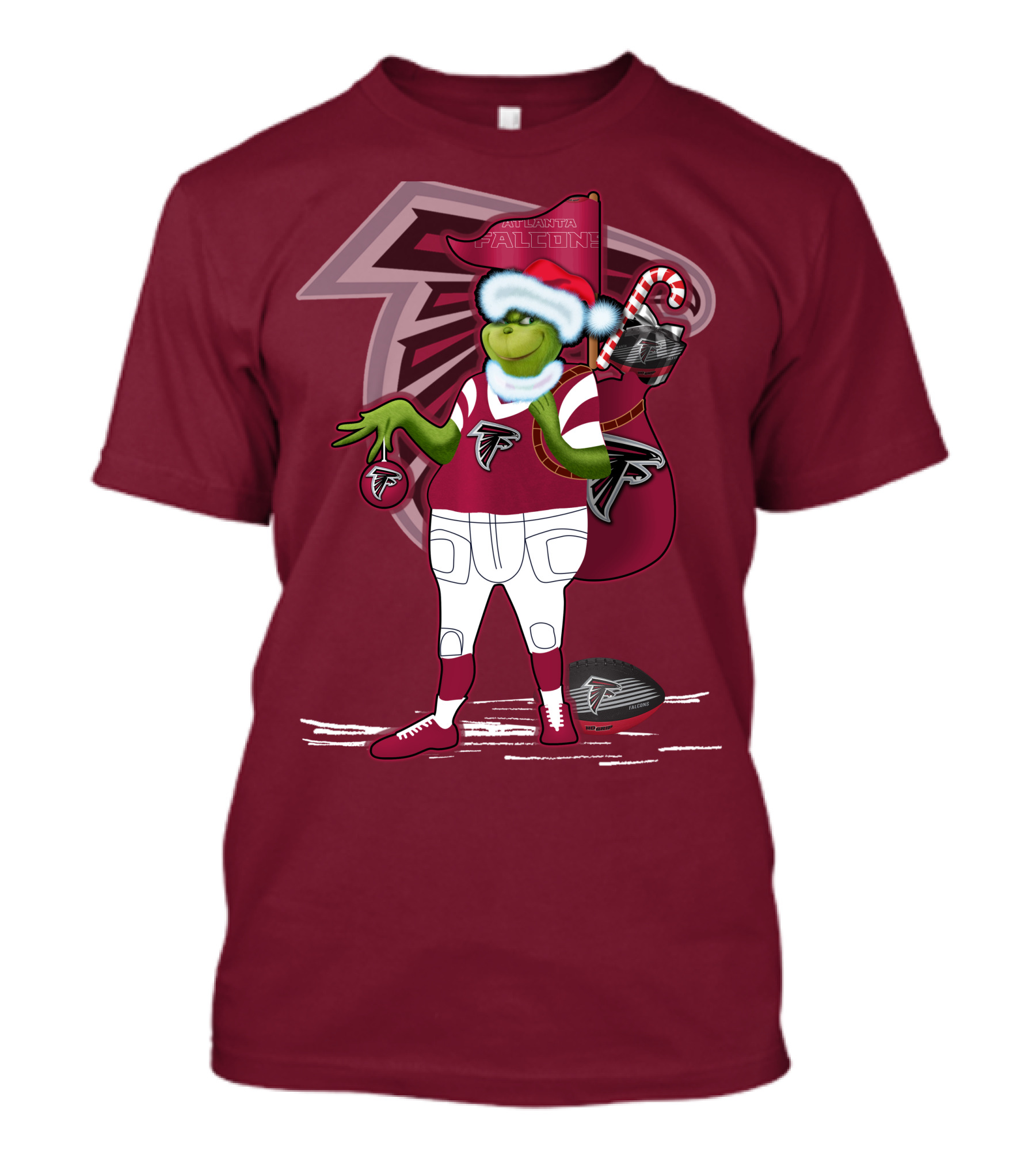 Grinchxmas Atlanta Falcons Holiday Santa Hat Christmas Sports Team T-Shirt
