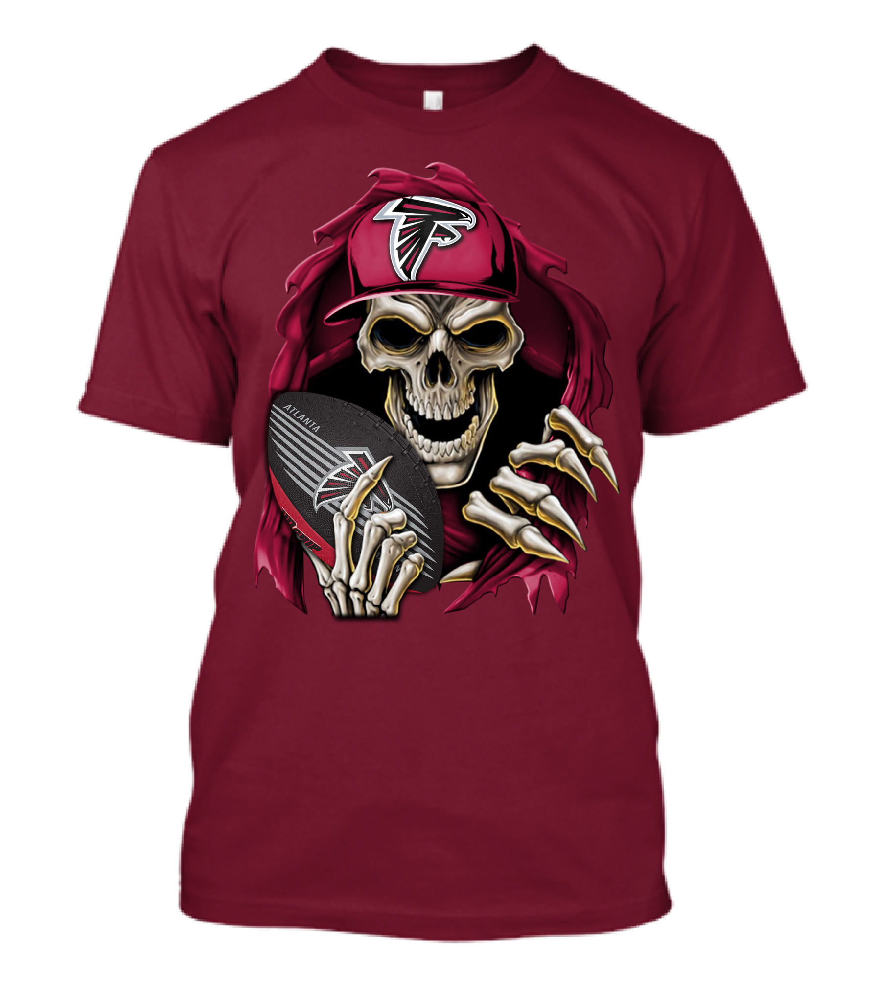Skullbong Atlanta Falcons Skeleton With Football And Cap T-Shirt