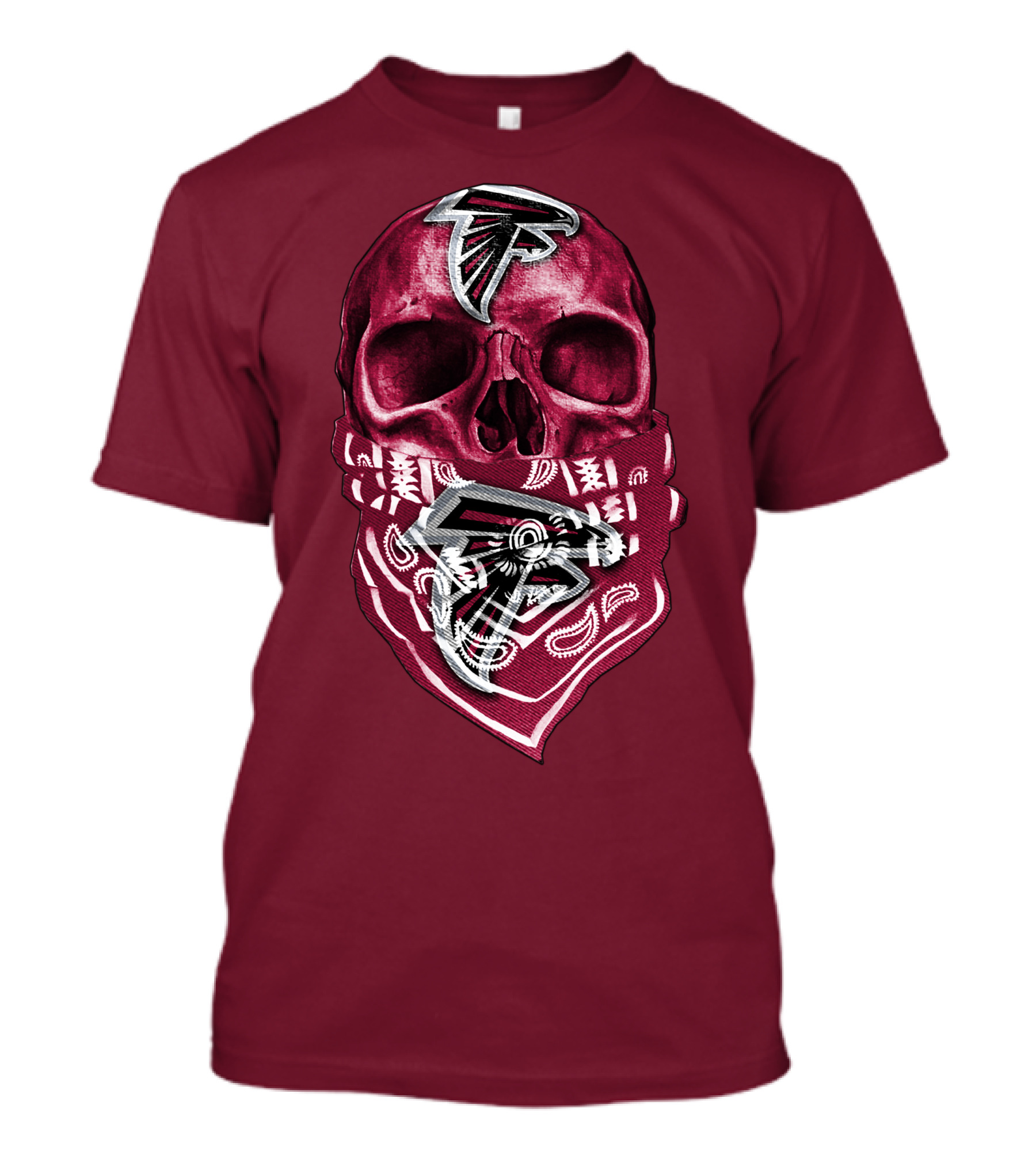 Skull With Atlanta Falcons Logos And Bandana T-Shirt