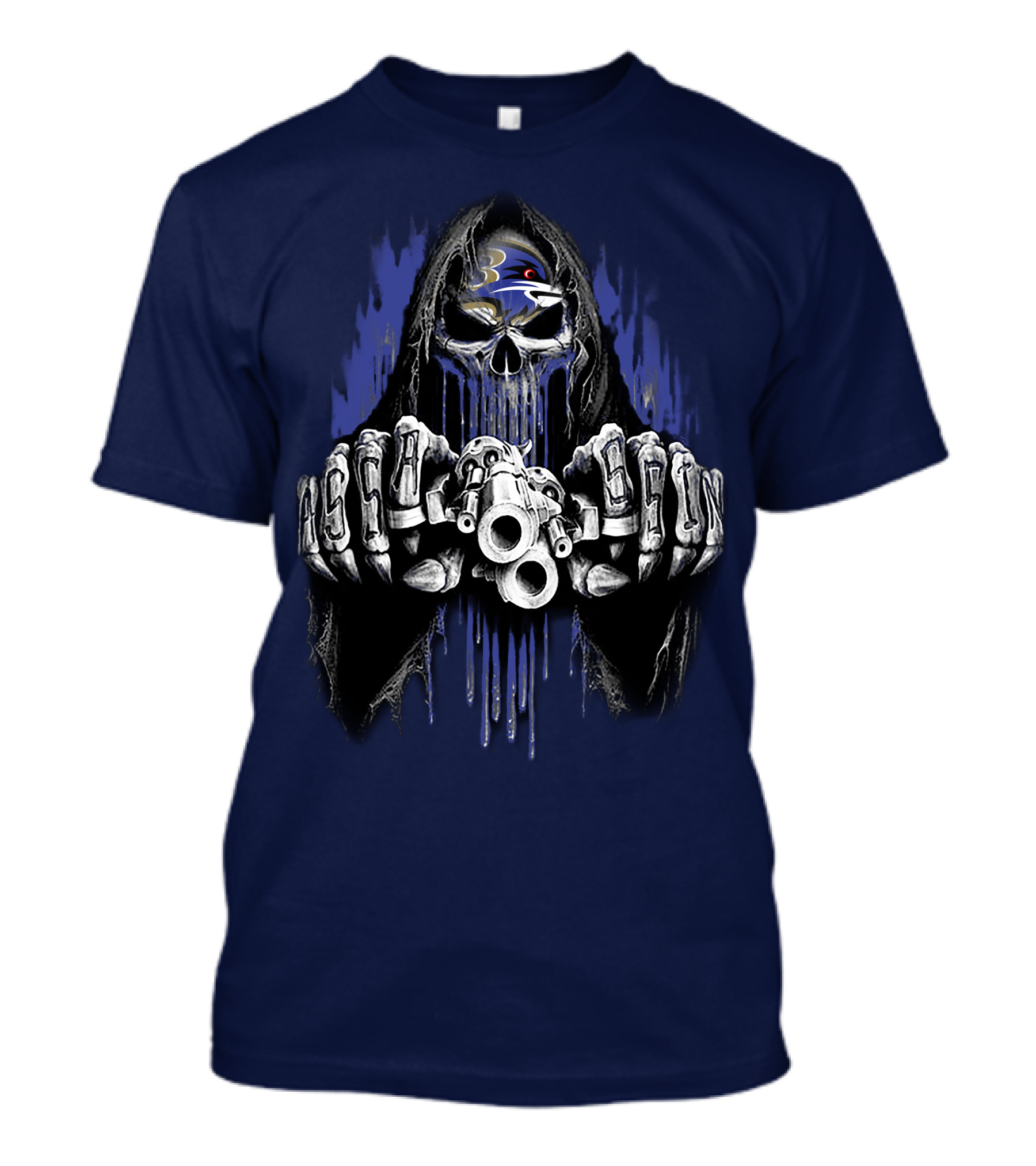 Baltimore Ravens Skull Reaper Gun Fists T-Shirt