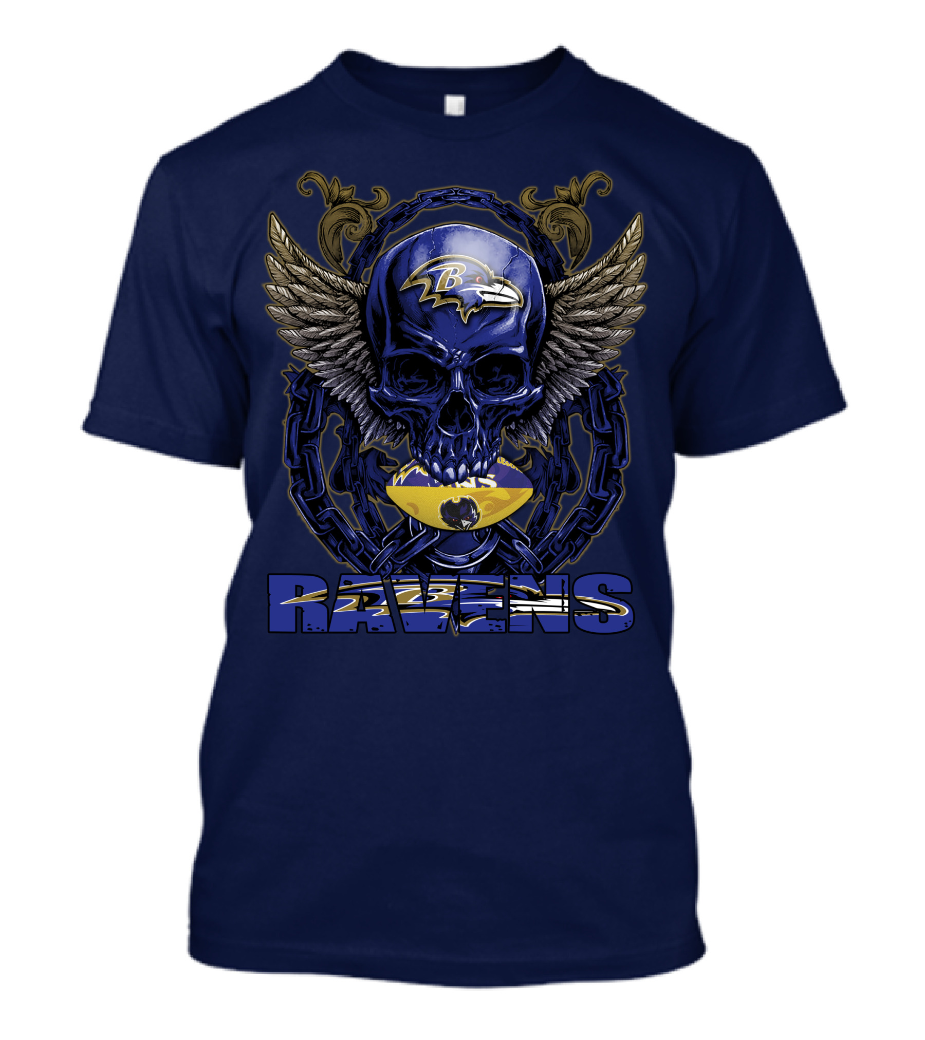 Baltimore Ravens Skull With Wings And Chain T-Shirt