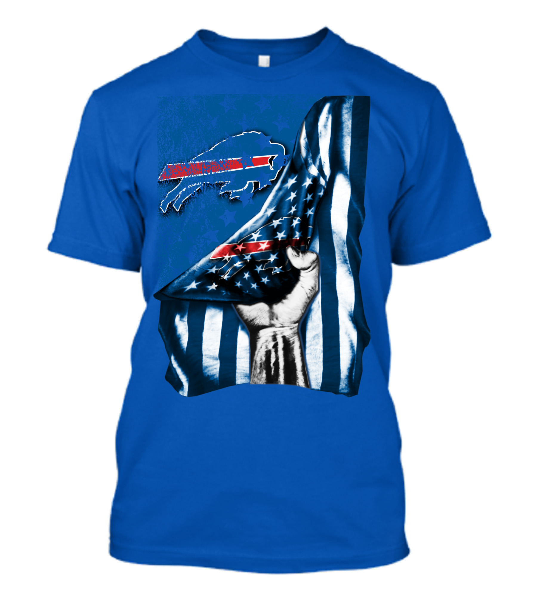 Buffalo Bills American Flag Blue Stripes Football Fan Fist T-Shirt