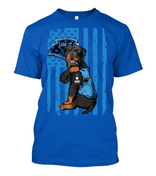 Rottweiler I Love Mom Carolina Panthers Fan Flag T-Shirt