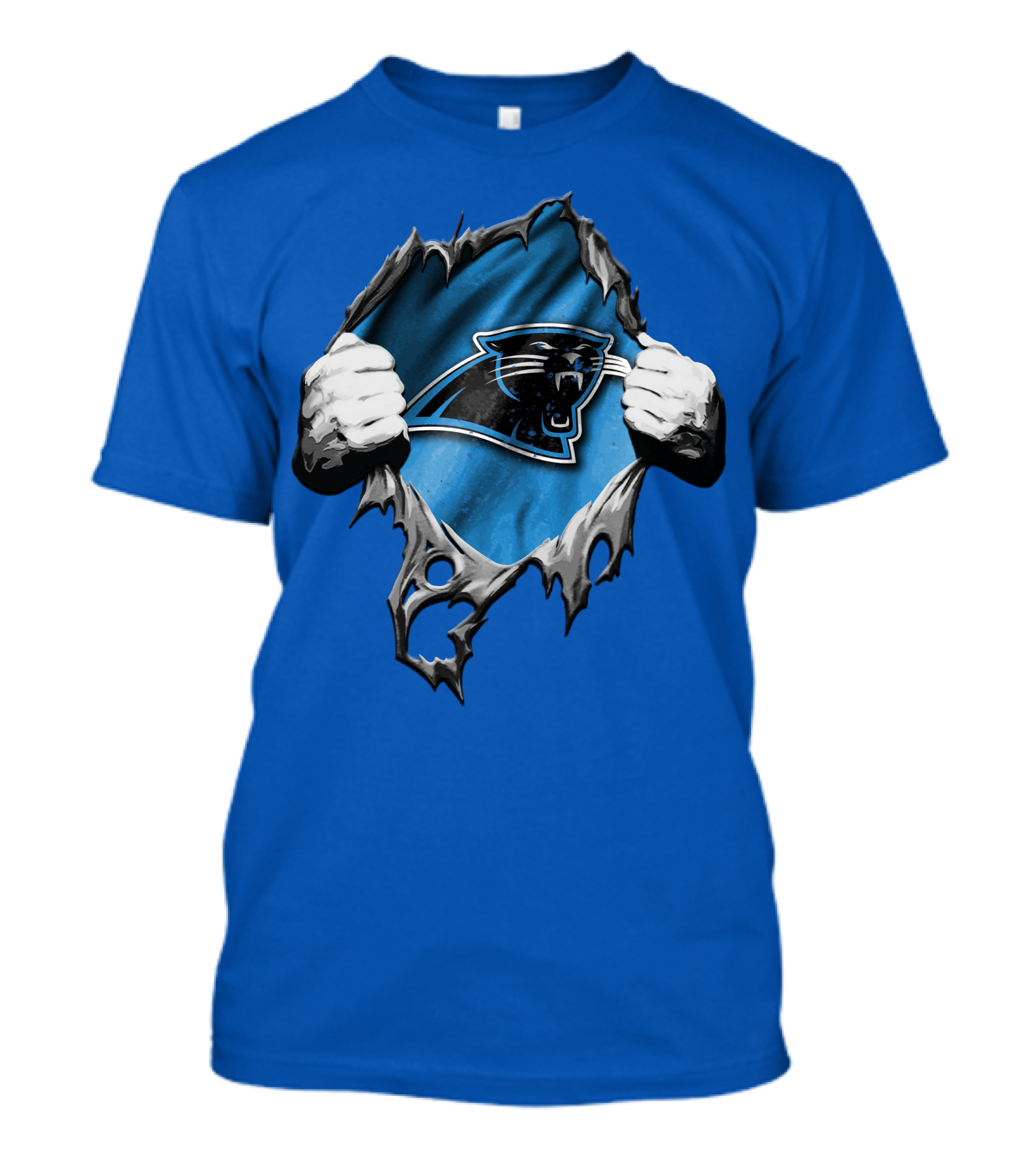 Torn Carolina Panthers Logo With Ripped Fabric And Clenched Hands T-Shirt