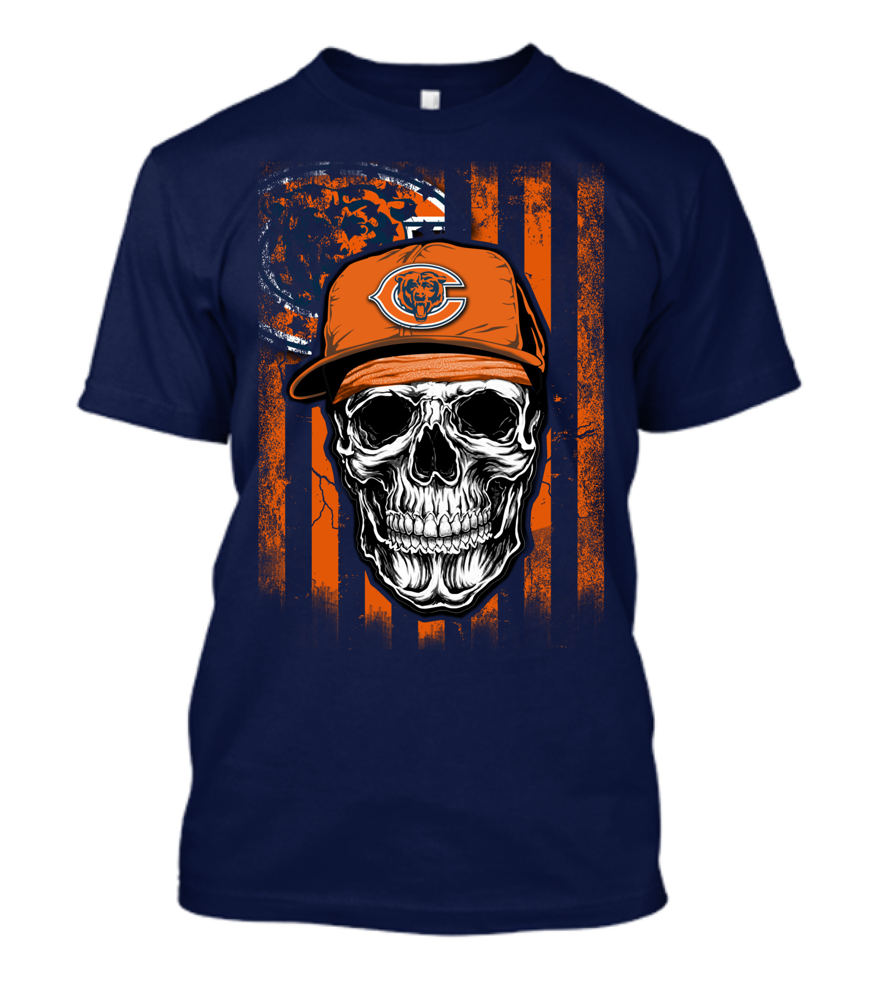 Skull V1 Chicago Bears Fan Skull Wearing Team Cap With Logo And Flag T-Shirt