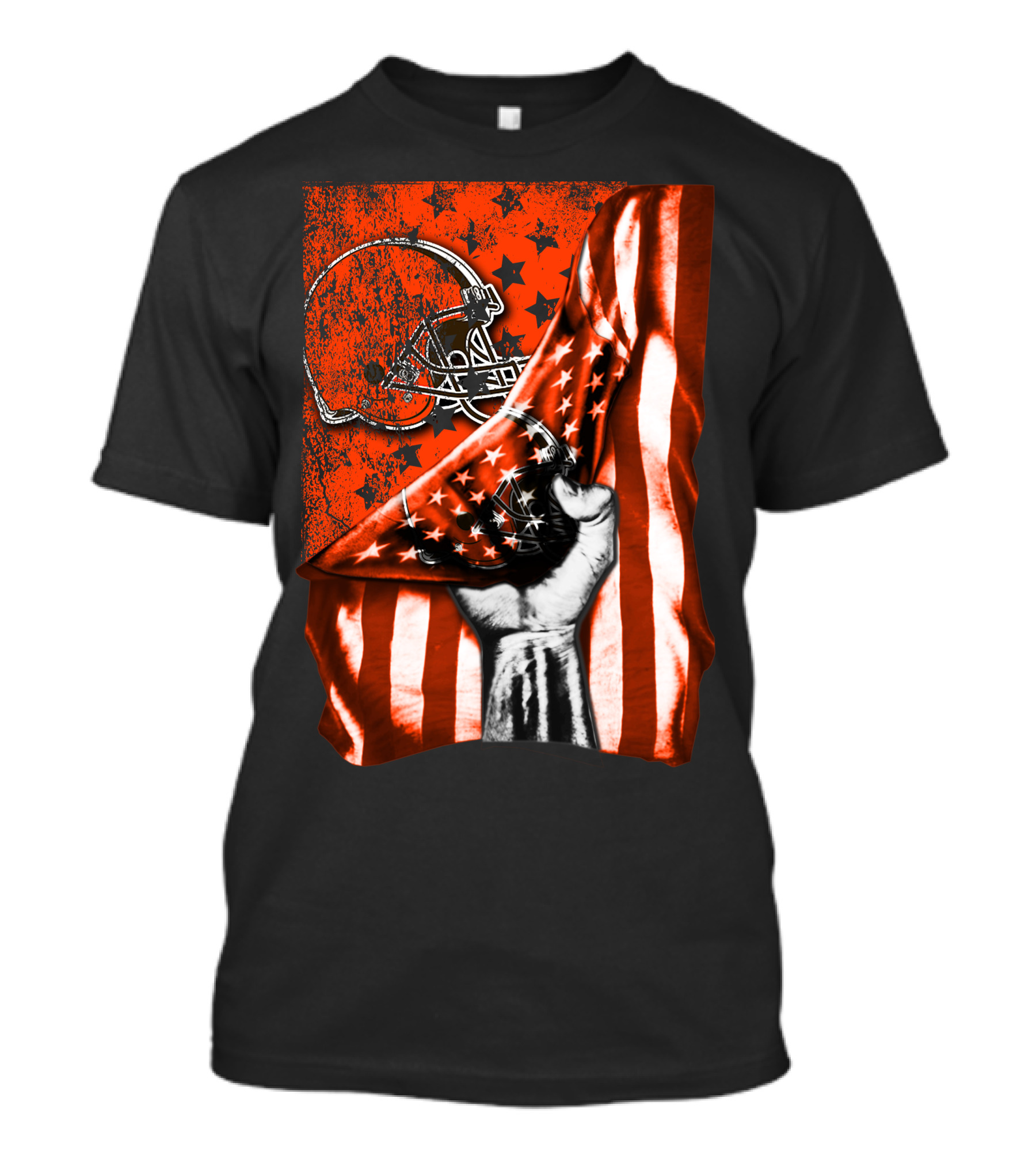 Cleveland Browns Football Helmet American Flag Fist T-Shirt
