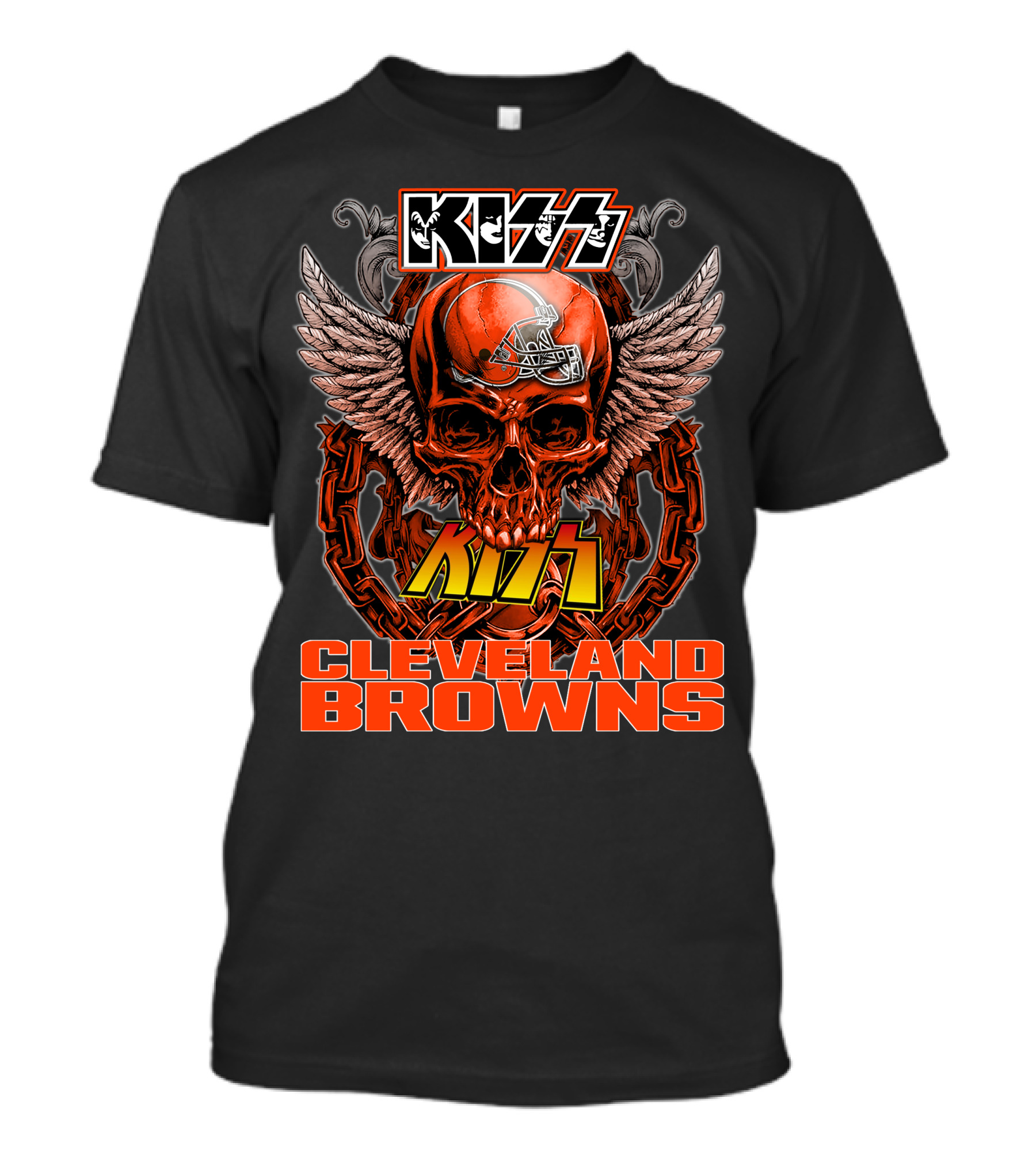 Kiss Cleveland Browns Skull Helmet Wings Chains T-Shirt