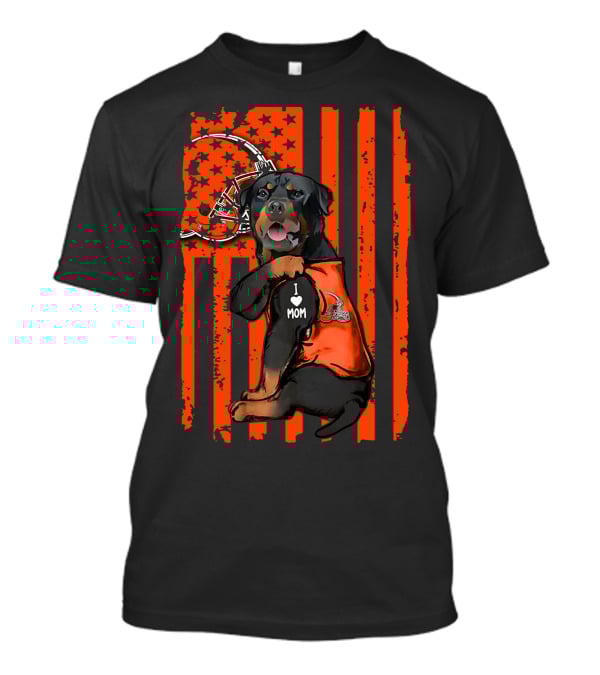 Rottweiler Cleveland Browns Helmet I Love Mom T-Shirt