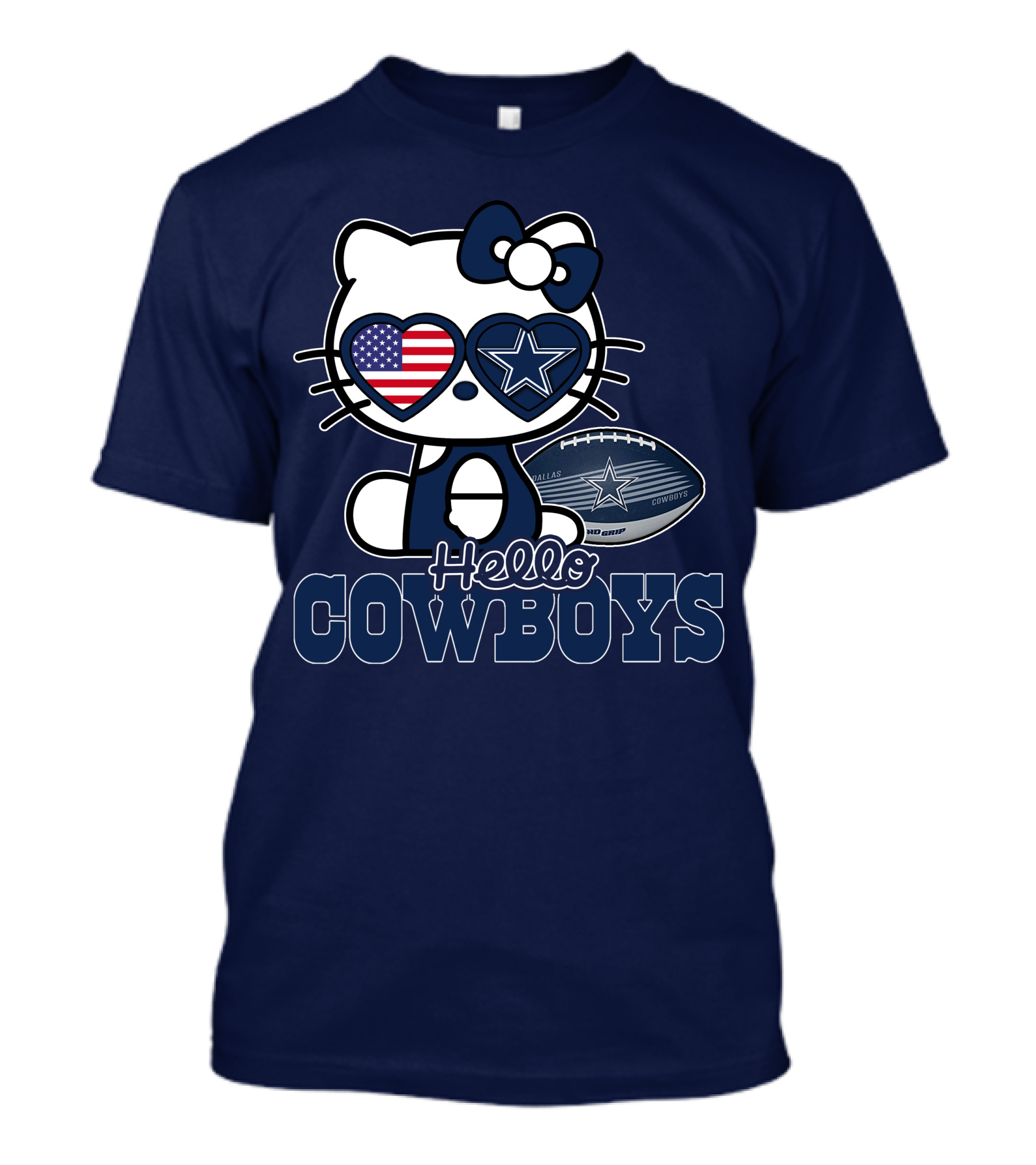 Hellokitty Hello Cowboys Dallas Football Stars USA Flag Glasses Football T-Shirt