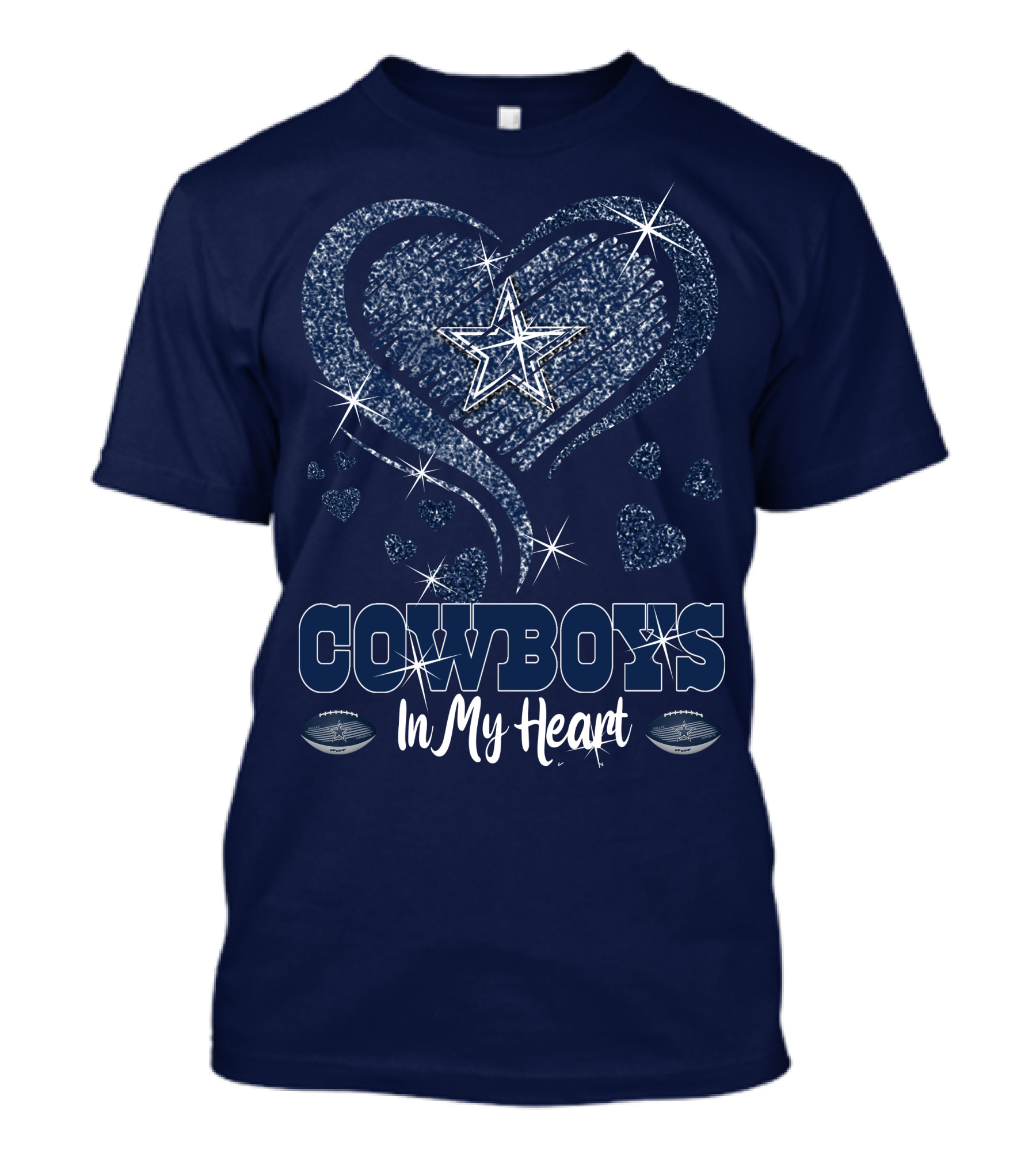 COWBOYS In My Heart Dallas Star And Glitter Hearts T-Shirt