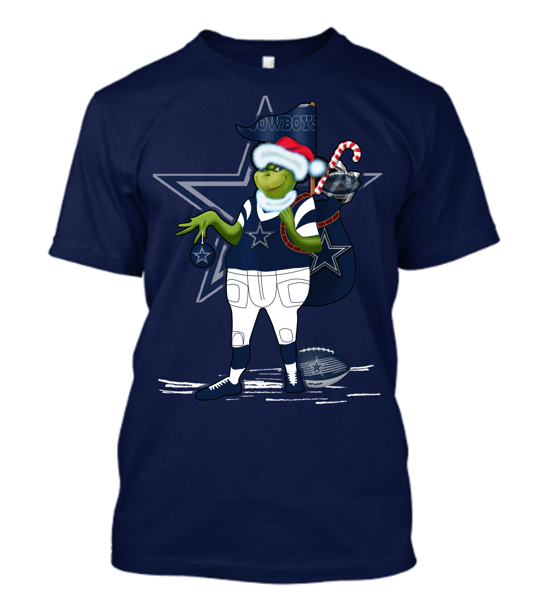 Grinchxmas Dallas Cowboys Holiday Cheer With Starry Football Twist T-Shirt