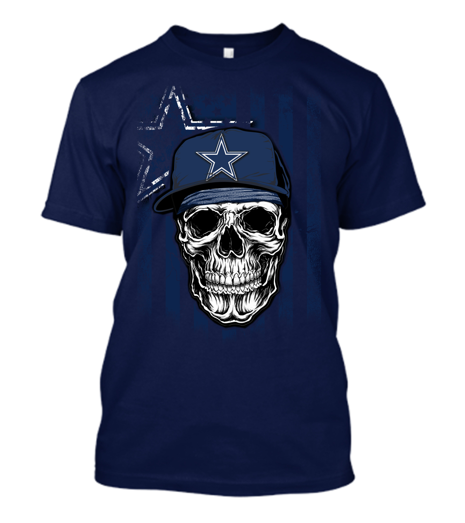 Skull Dallas Cowboys Star Cap With Stripes Background T-Shirt