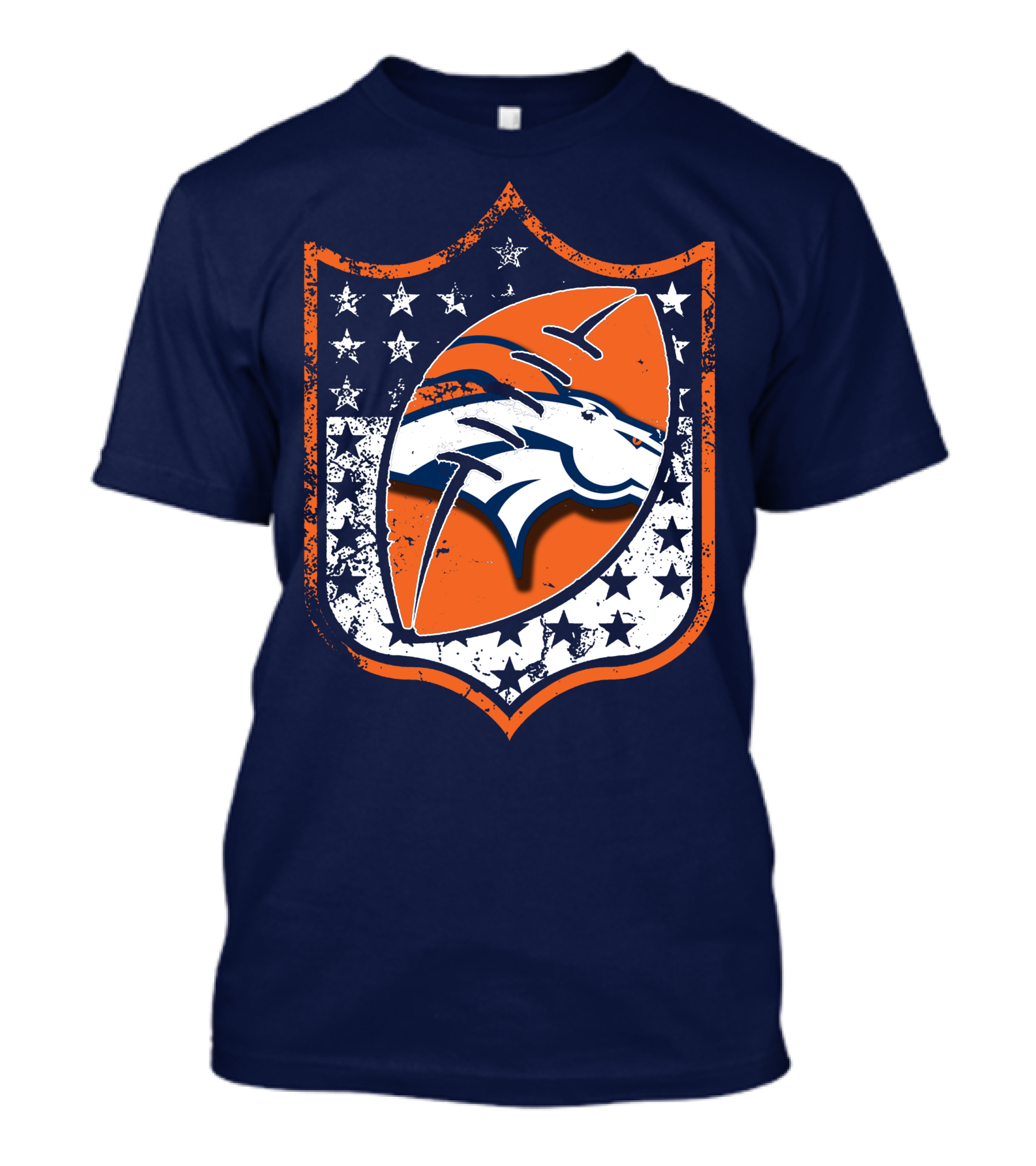 Denver Broncos Vintage Logo With Stars And Orange Shield T-Shirt