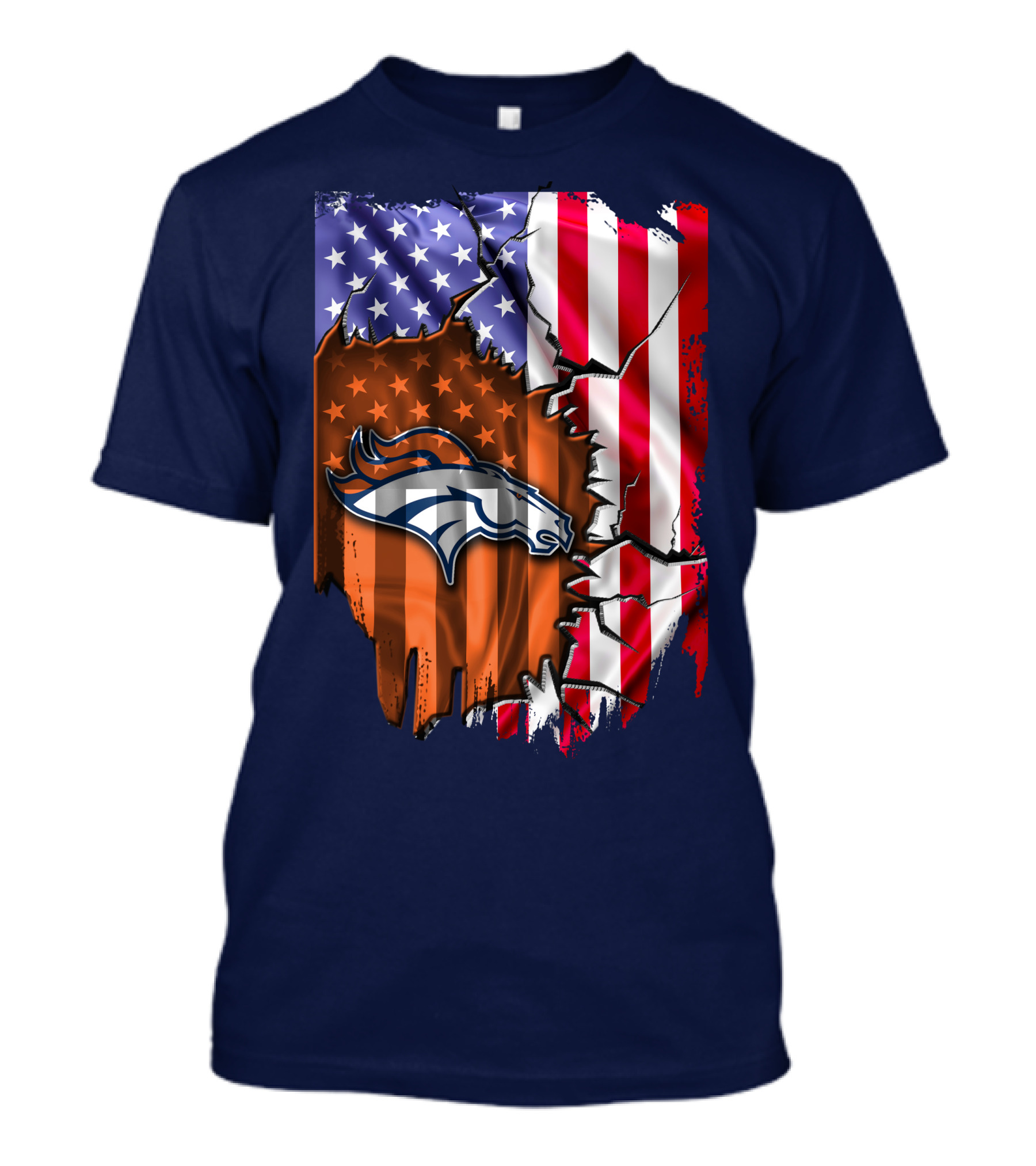 Flag V2 Denver Broncos American Flag Rip Style T-Shirt