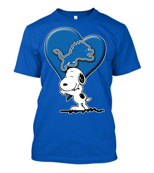 Snp DETROIT LIONS Blue Heart Snoopy Hugging Lion T-Shirt