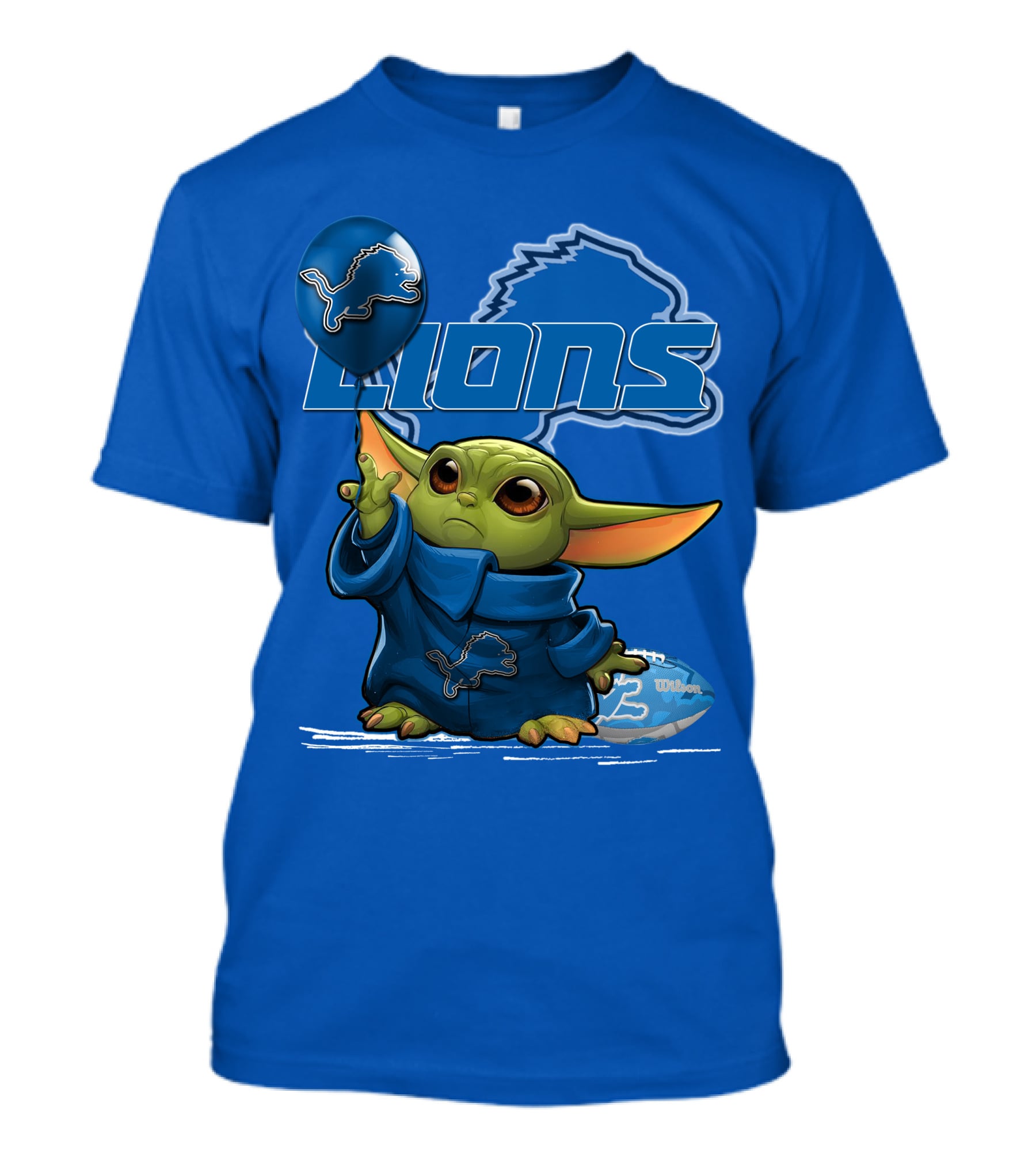 Yoda Detroit Lions Wilson Balloon Football Iconic Crossover T-Shirt