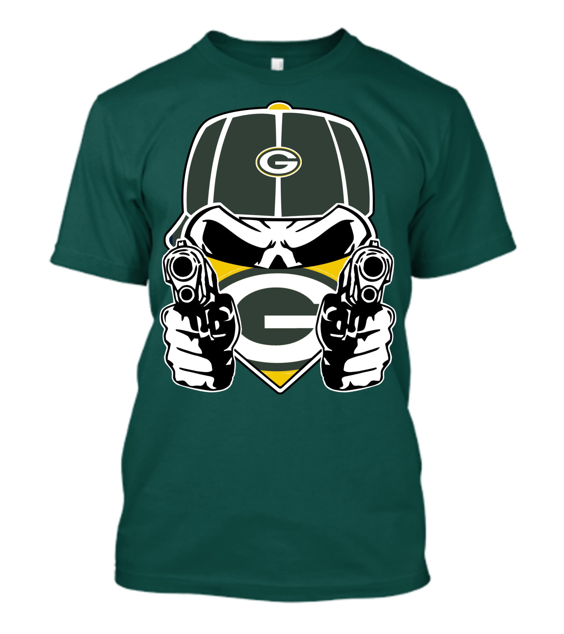 Green Bay Packers G Logo Helmet With Crossed Guns Face Mask T-Shirt