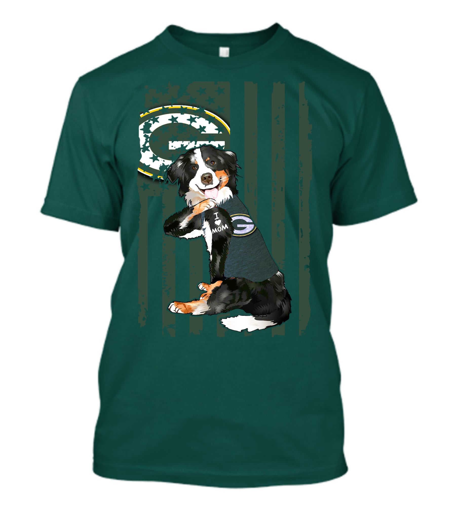 Border Collie Green Bay Packers I Love Mom T-Shirt