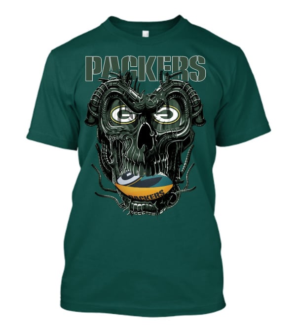 Dragonskull Green Bay Packers Football Skull T-Shirt