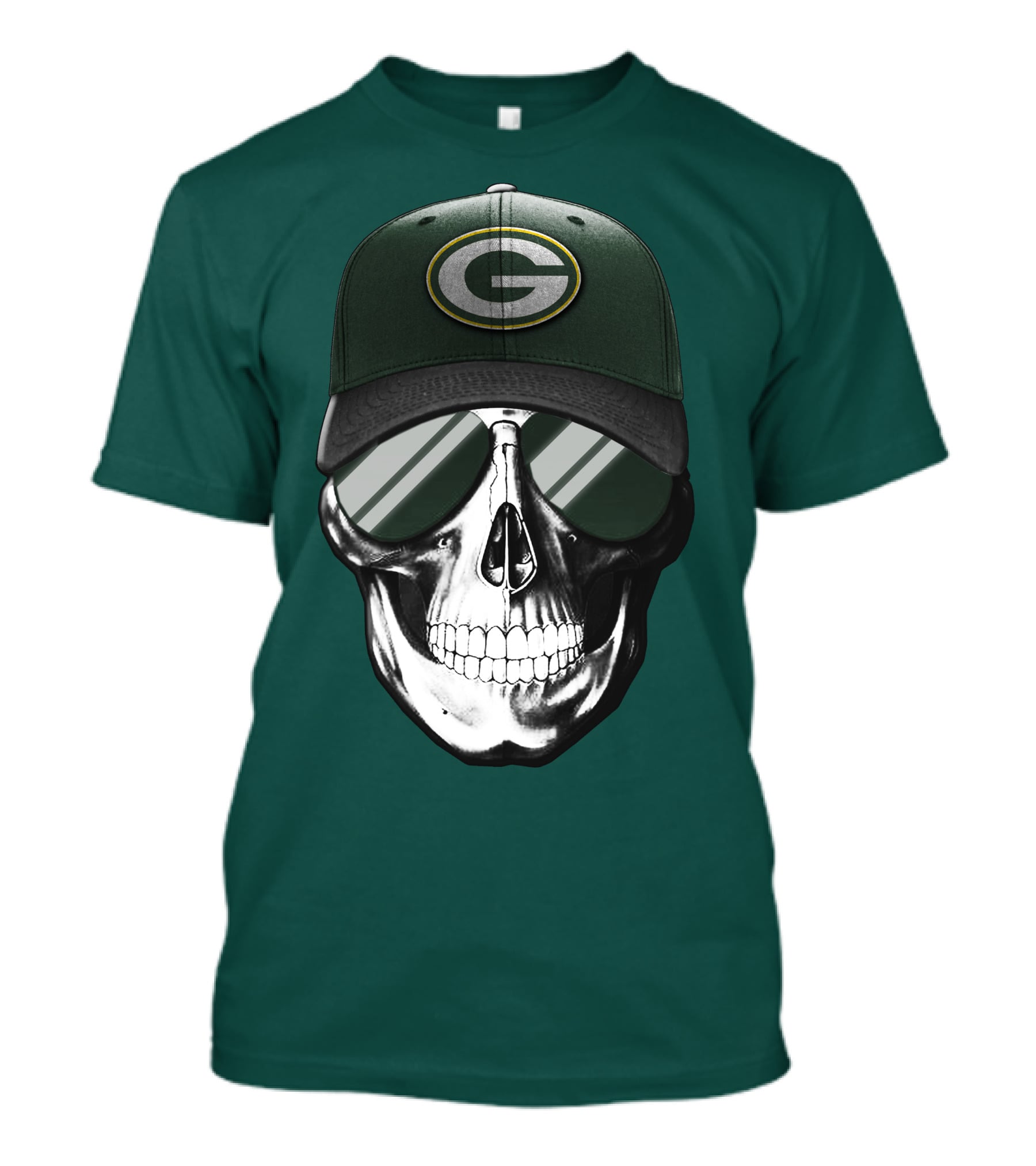 Green Bay Packers Skull Hat T-Shirt