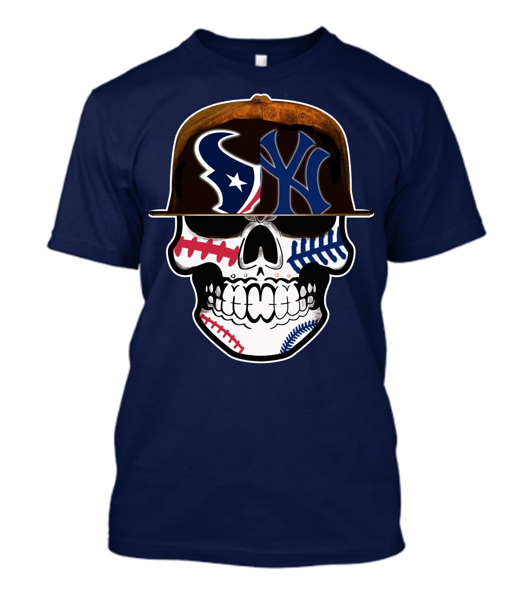 Houston Texans Yankees Skull Baseball T-Shirt