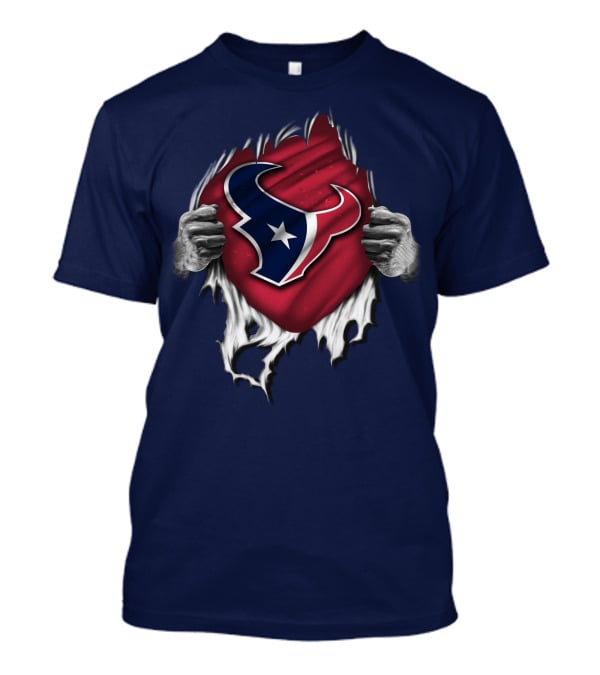 Torn Houston Texans Emblem Revealed Through Superhero Rip Effect T-Shirt