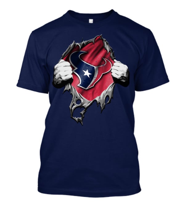 Torn Houston Texans Logo Hidden Beneath Rip Effect T-Shirt