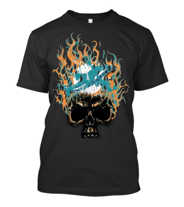Miami Dolphins Flaming Skull Logo 38 T-Shirt