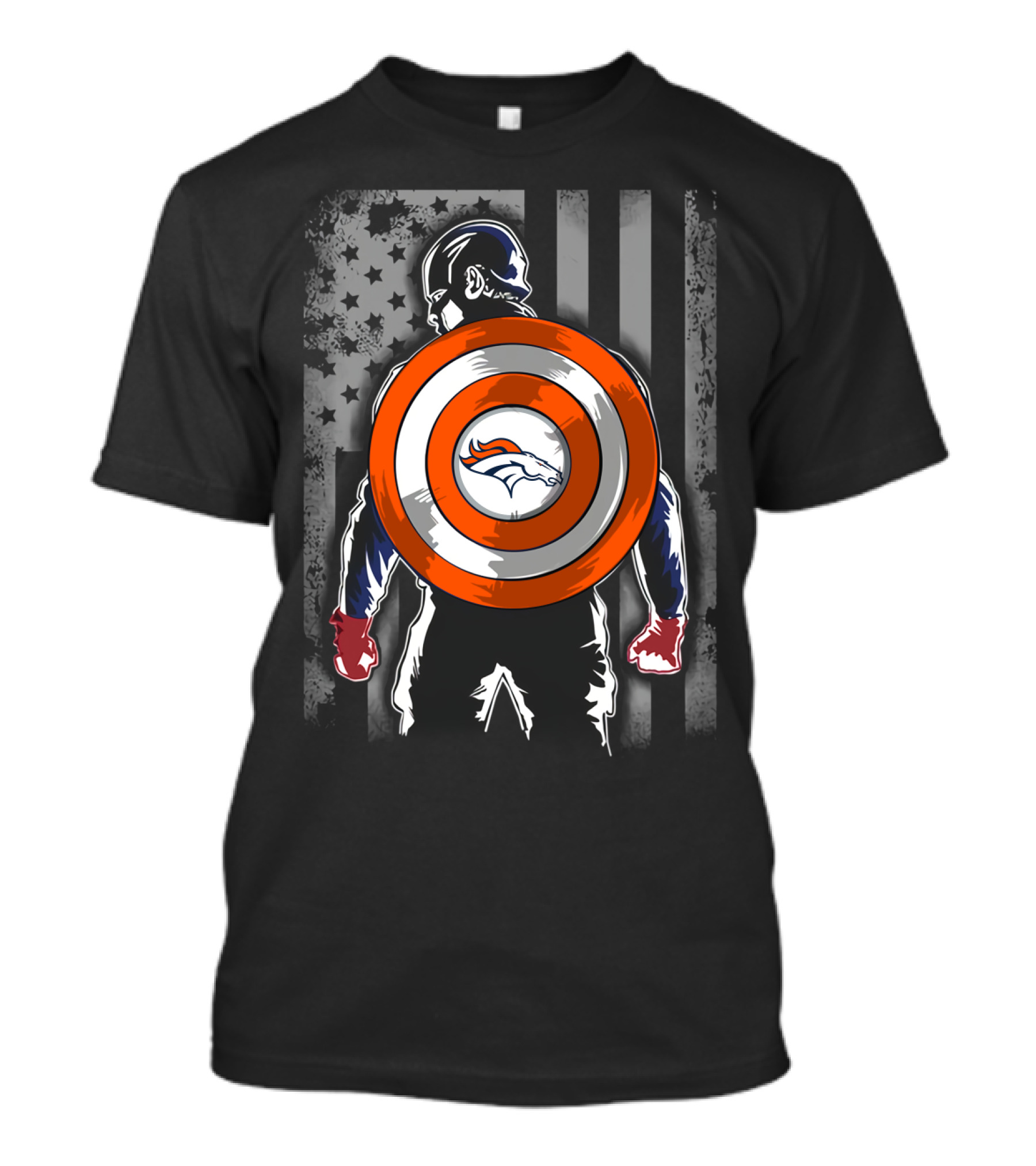 Denver Broncos Captain America Shield Flag T-Shirt