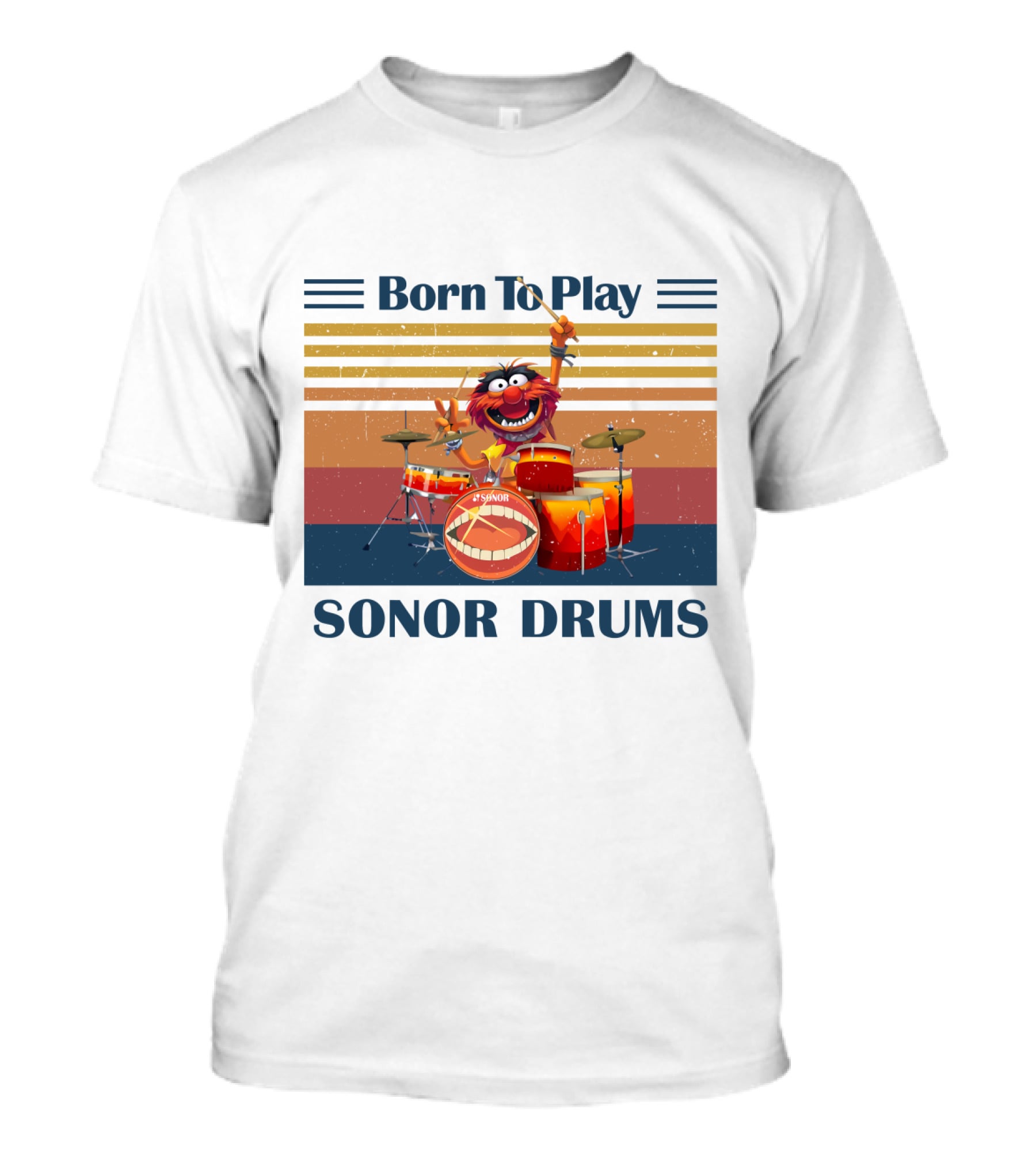 Born To Play Sonor Drums Animal Muppet Featuring Vintage Sunset Stripes T-Shirt