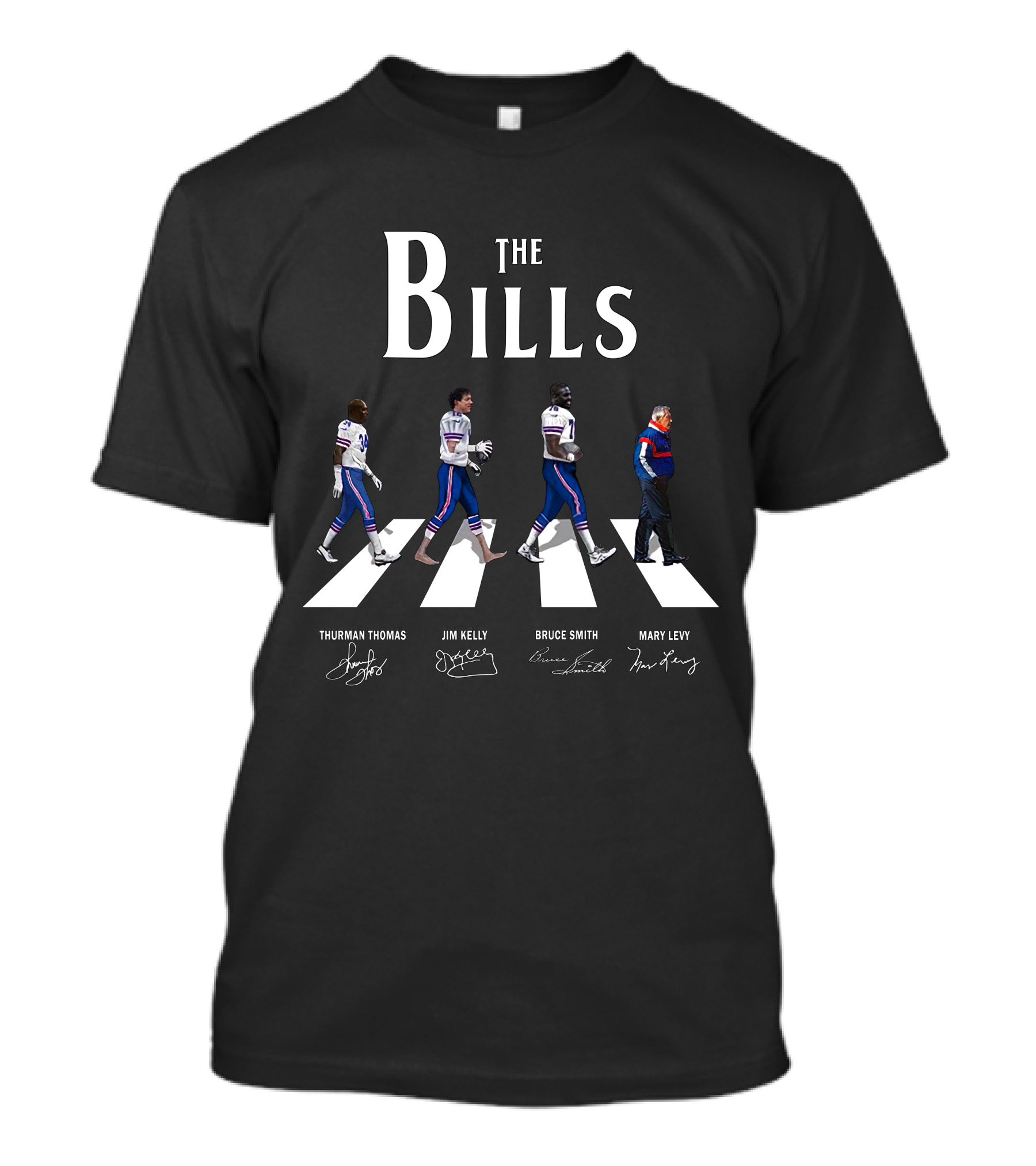 The Bills Abbey Road Thurman Thomas Jim Kelly Bruce Smith Marv Levy Signatures T-Shirt