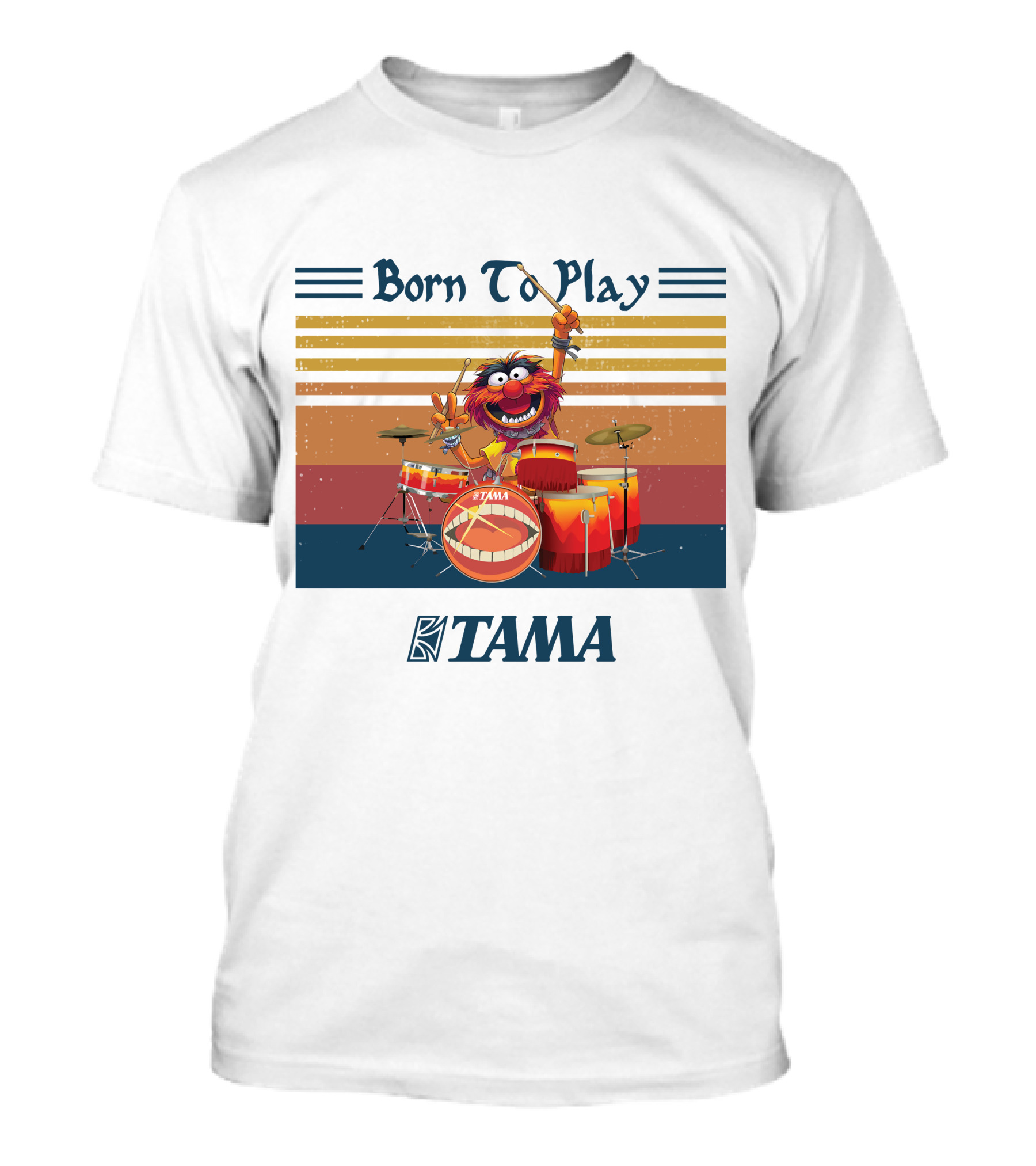 Born To Play TAMA Drum Set With Enthusiastic Drumming Character T-Shirt