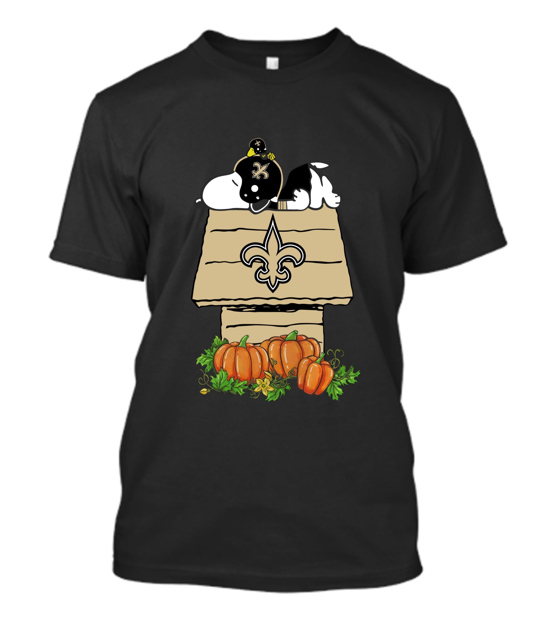 New Orleans Saints Snoopy Doghouse Pumpkin Patch T-Shirt