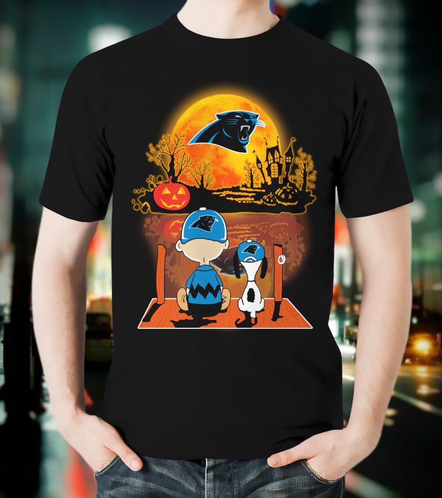 Carolina Panthers Snoopy Charlie Brown Halloween Pumpkin Nightfall T-Shirt