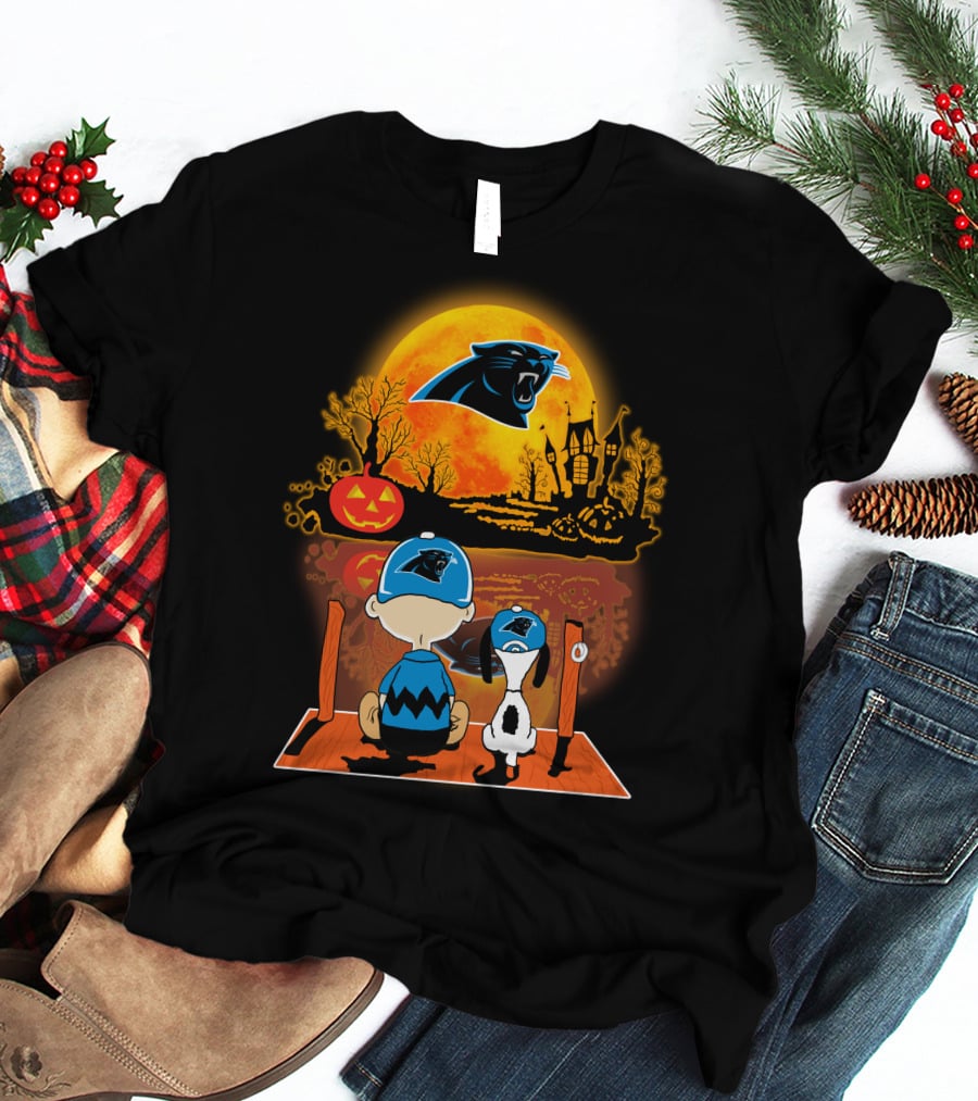Carolina Panthers Snoopy Charlie Brown Halloween Pumpkin Nightfall T-Shirt