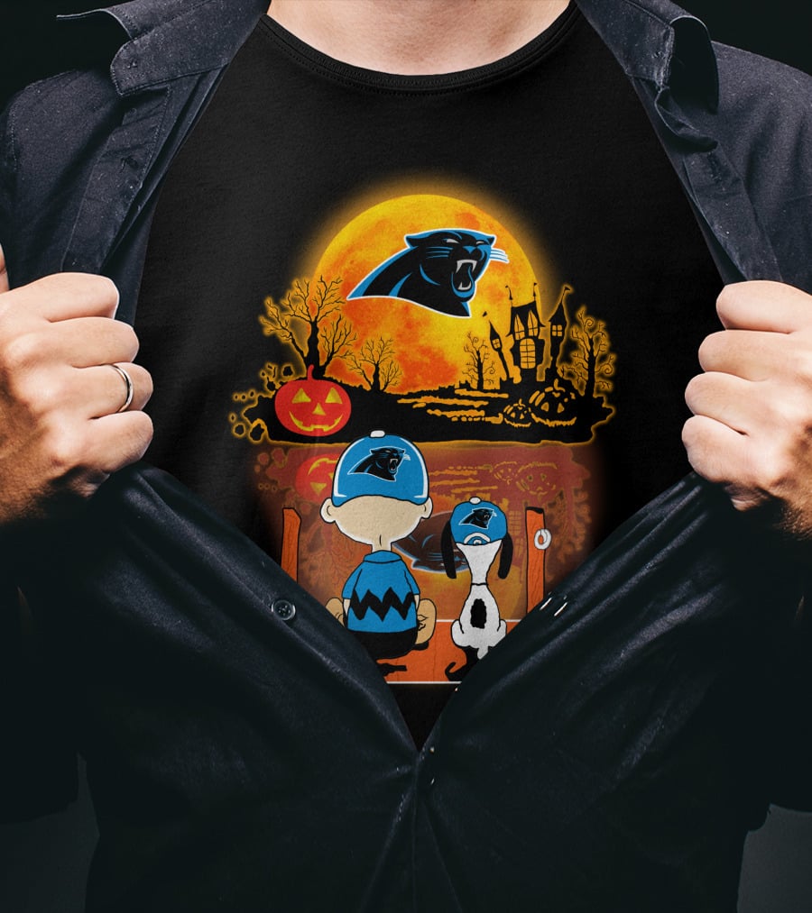 Carolina Panthers Snoopy Charlie Brown Halloween Pumpkin Nightfall T-Shirt