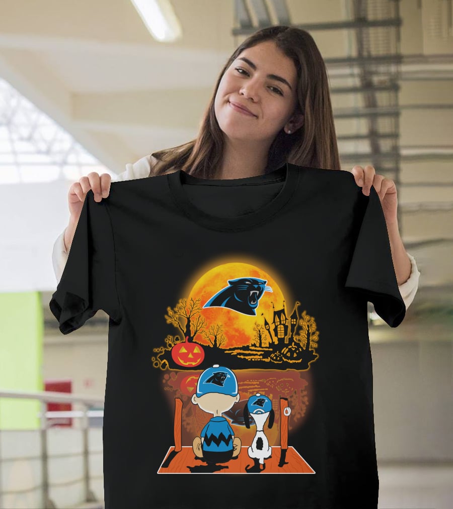Carolina Panthers Snoopy Charlie Brown Halloween Pumpkin Nightfall T-Shirt