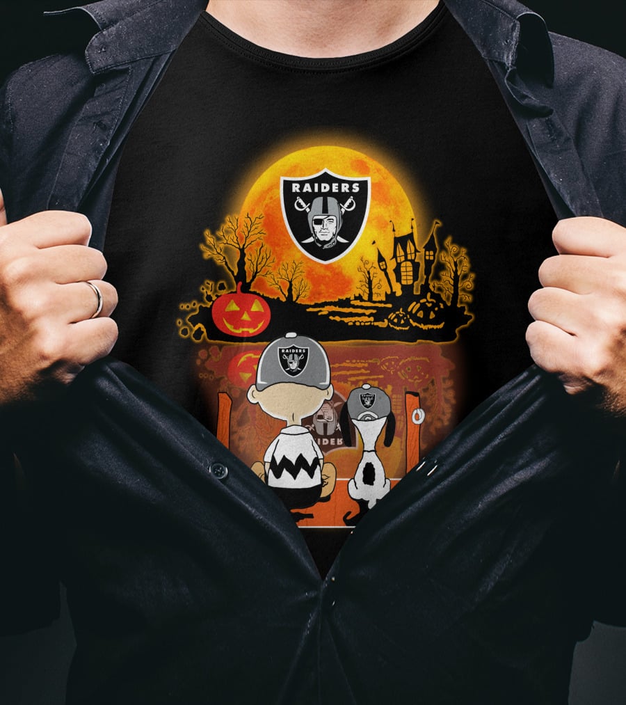 Raiders Halloween Snoopy Charlie Brown Pumpkin Moon T-Shirt