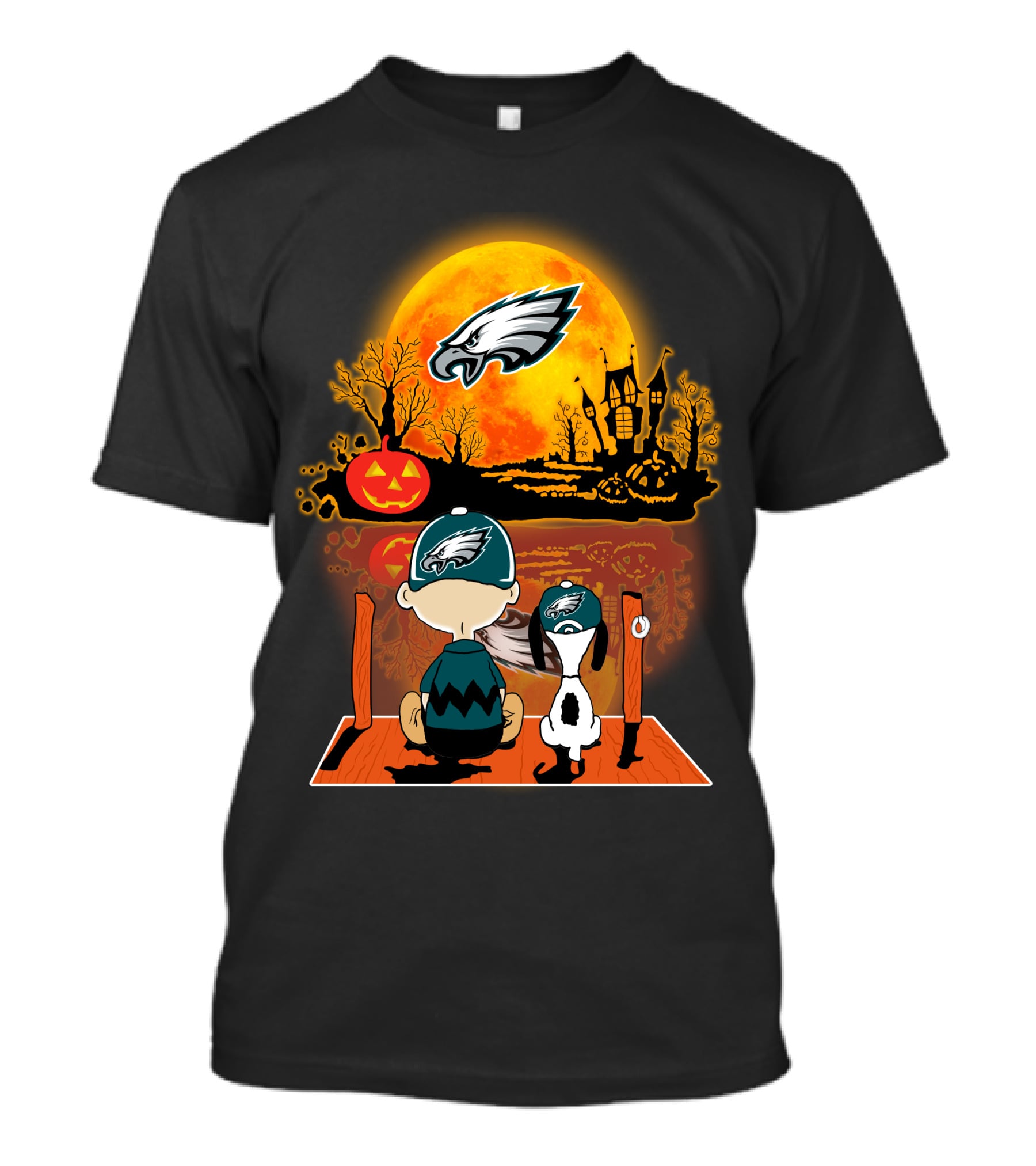 Philadelphia Eagles Snoopy Charlie Brown Halloween Pumpkin Moon T-Shirt