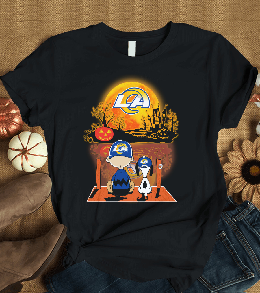 Los Angeles Rams Snoopy Charlie Brown Halloween Pumpkin Moon T-Shirt