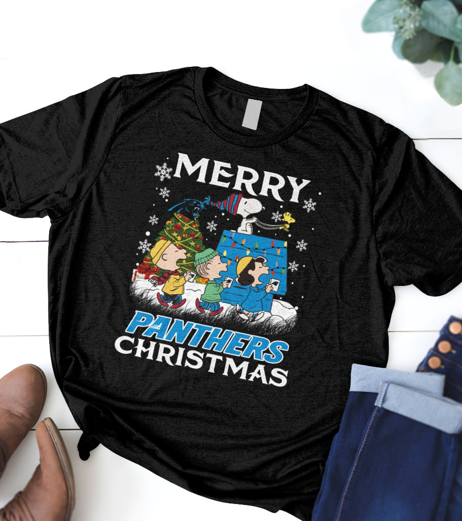 Merry Panthers Christmas Snoopy And Friends Holiday Scene T-Shirt