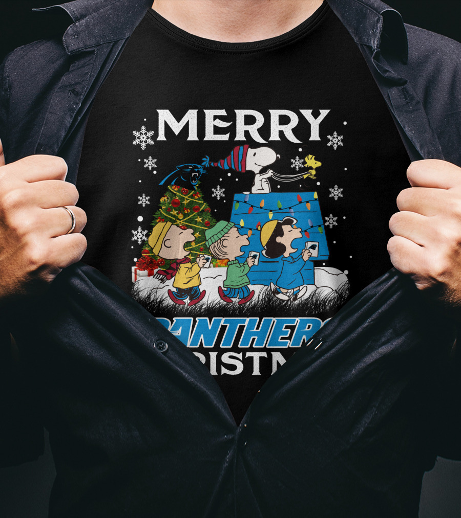 Merry Panthers Christmas Snoopy And Friends Holiday Scene T-Shirt