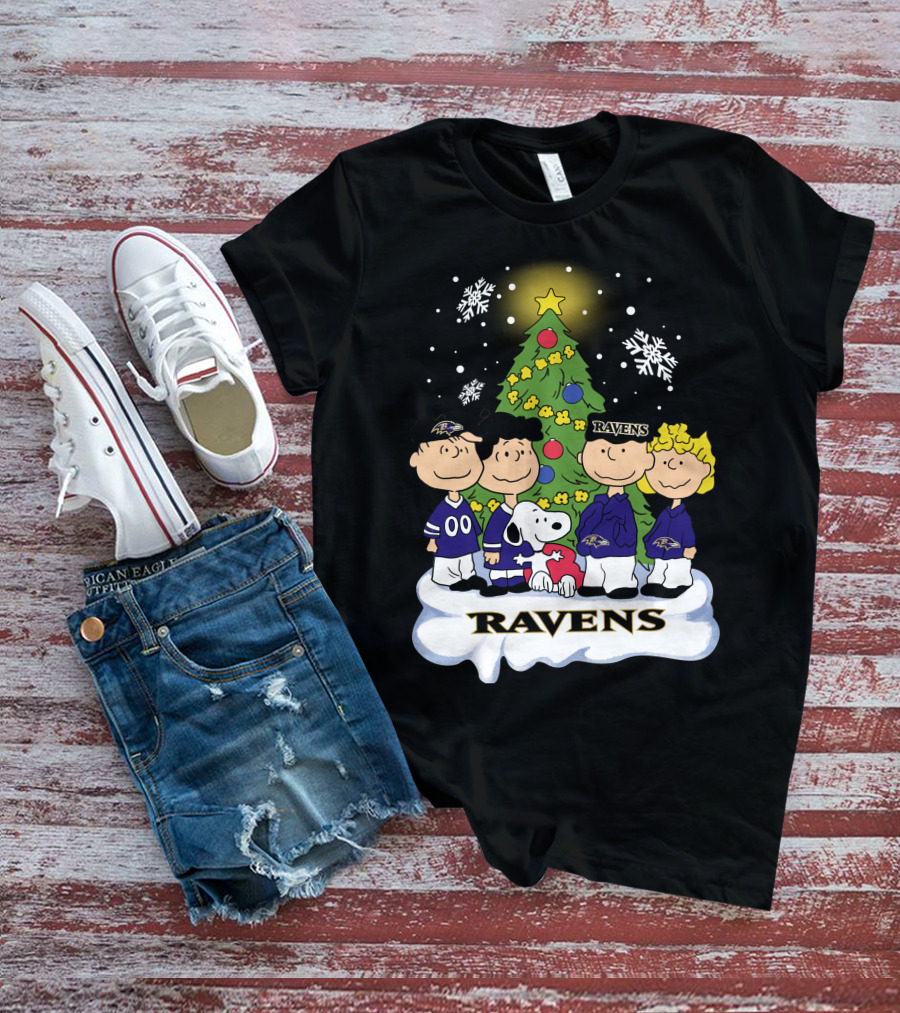 Snoopy Christmas Baltimore Ravens Charlie Brown Characters T-Shirt